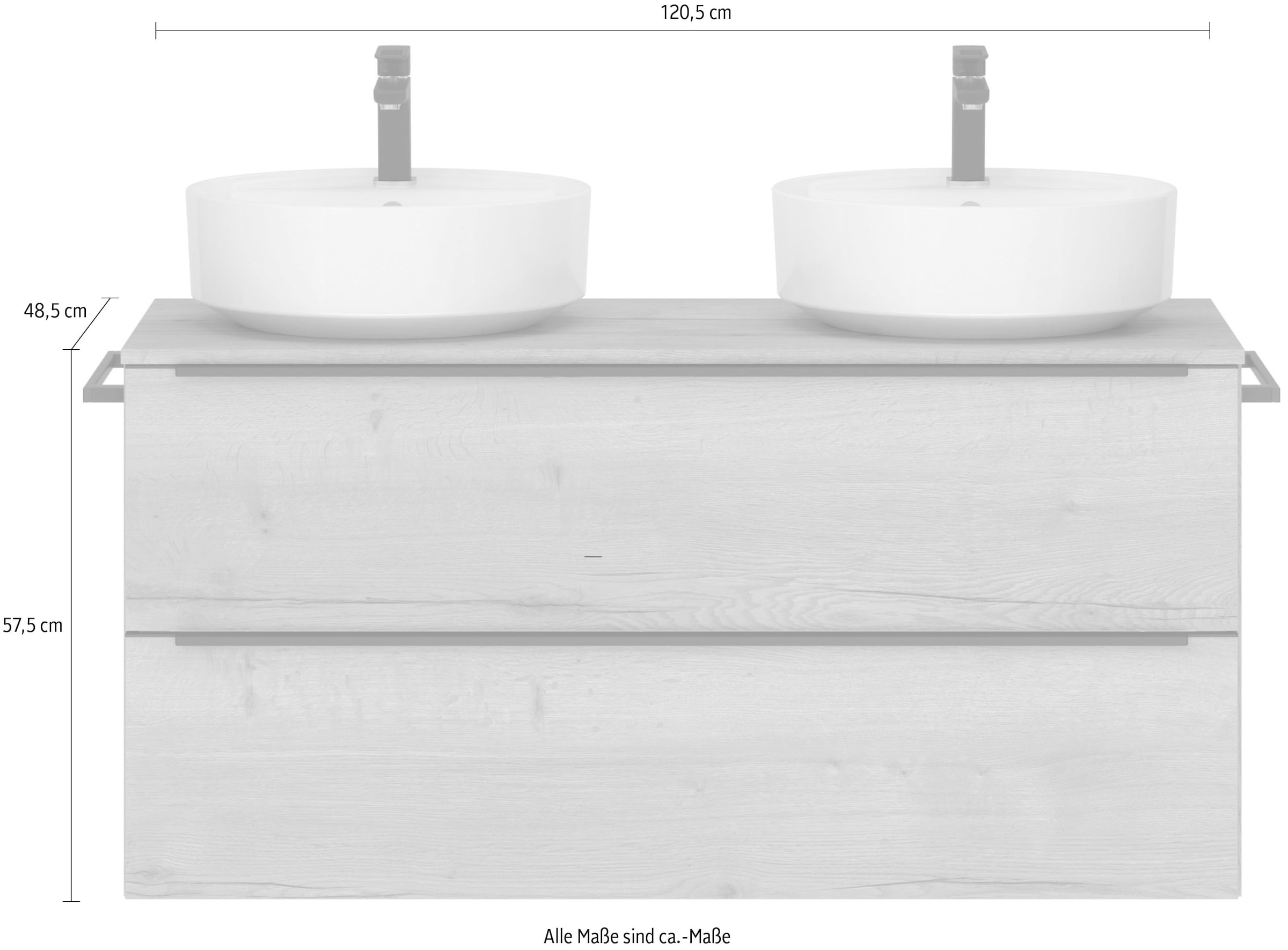 nobilia® Waschtisch-Set »Alvene«, (1 St., mit Doppelwaschplatz, vormontiert, mit Soft-Close), in vier Breiten