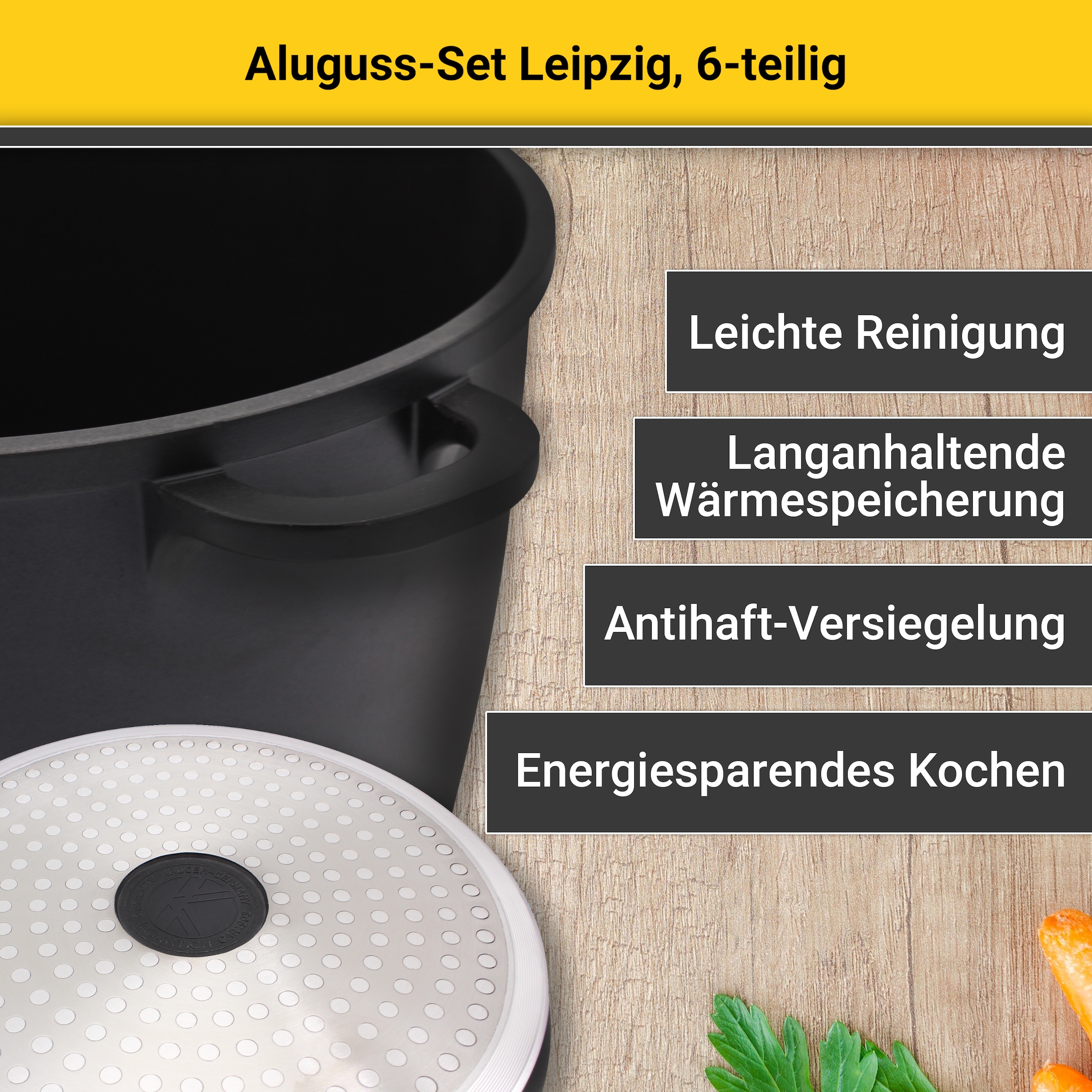 Krüger Topf-Set »Leipzig«, Aluminiumguss, (Set, 8 tlg.), hochwertige Antihaftversielgelung