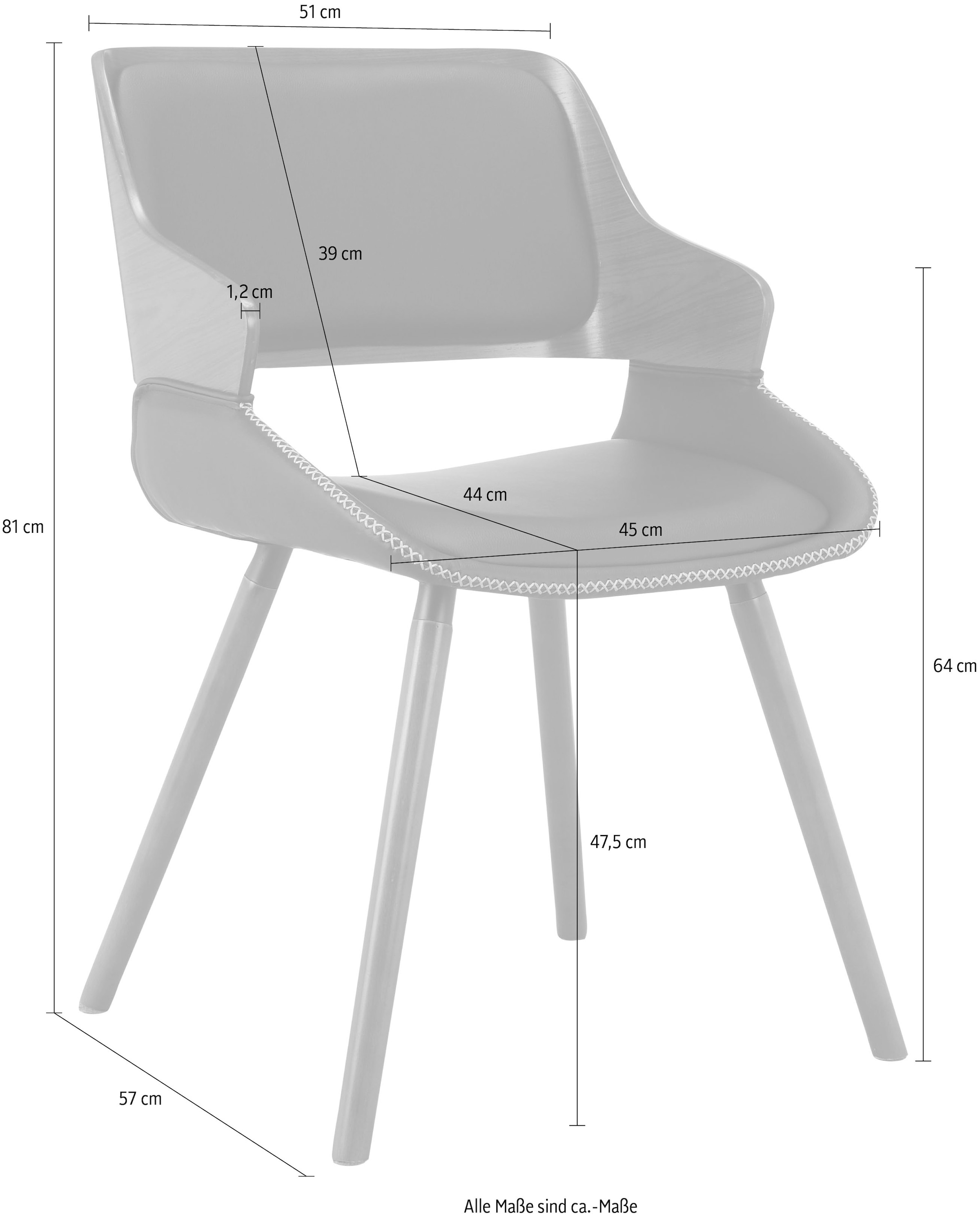 2 cm Pappelholz, St., Rückenkissen, INOSIGN online Armlehnstuhl festmontierten und Sitz- 47,5 Sitzhöhe »Yanara«, Kunstleder, kaufen