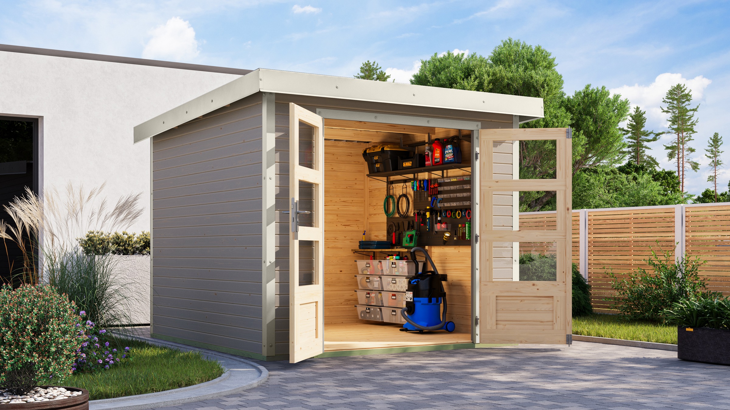 KARIBU Gartenhaus »Jupiter 3, 5 D« in verschiedenen Farben wassergrau/weiß 0