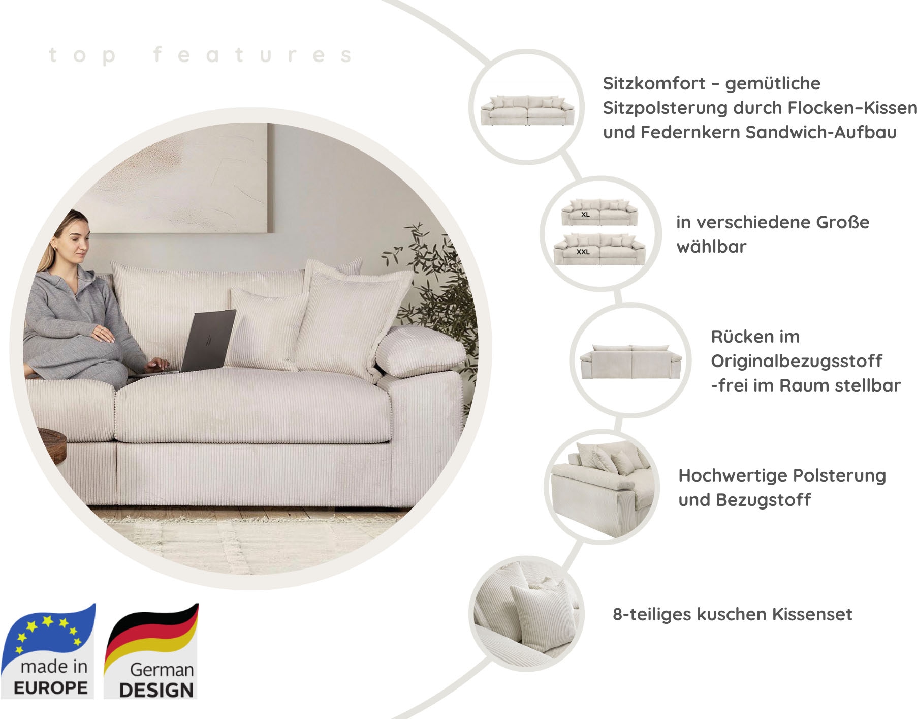 Home affaire Polsterhocker »Soft&Cosy XXL, B: 125 cm« Mega-Hocker, in Cord günstig online kaufen