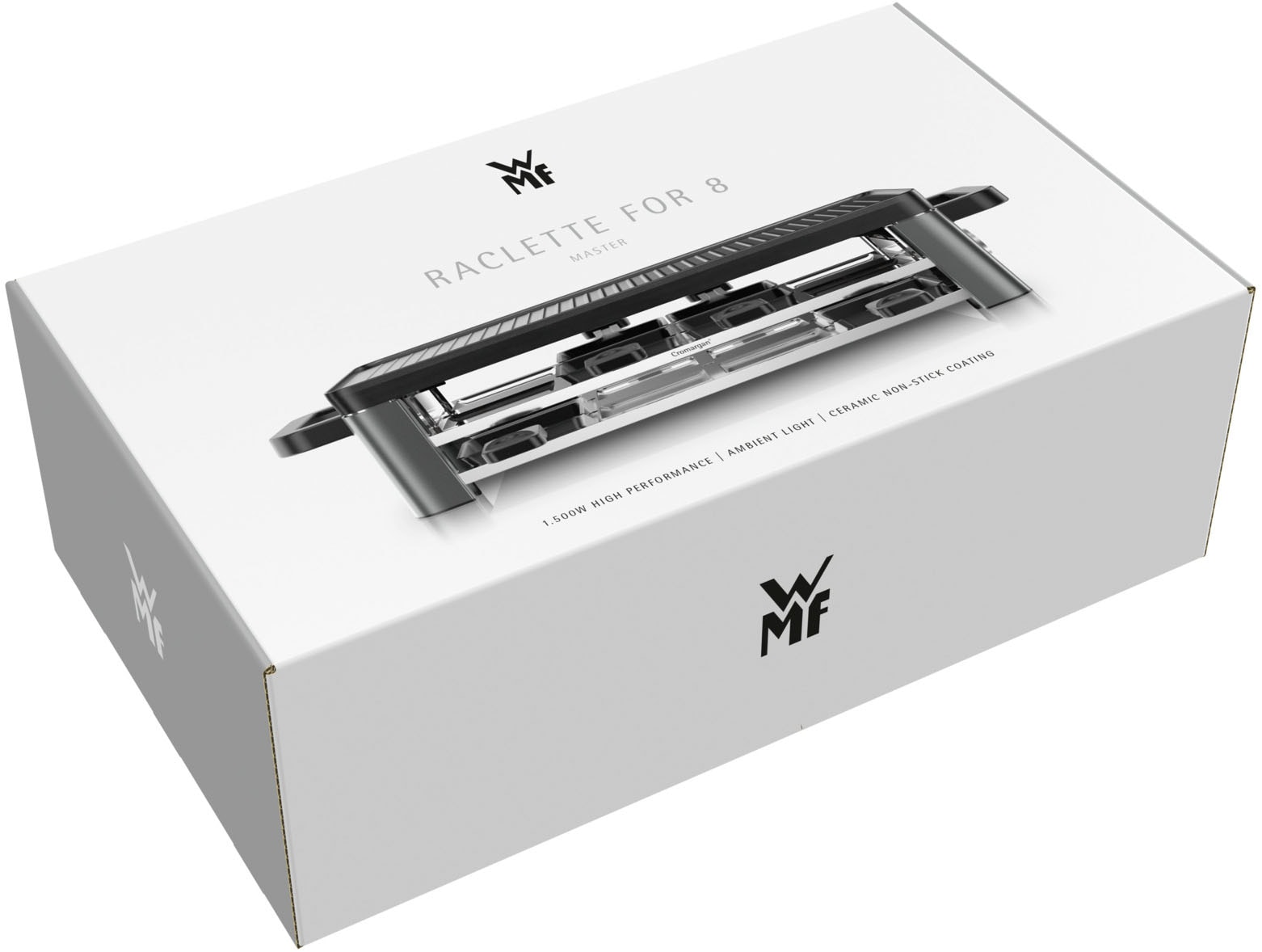 WMF Raclette »Master, indirekte LED-Beleuchtung, Keramikbeschichtung«, 8 St. Raclettepfännchen, 1500 W, Variable Temperatur, spülmaschinengeeignete Pfännchen und Spatel