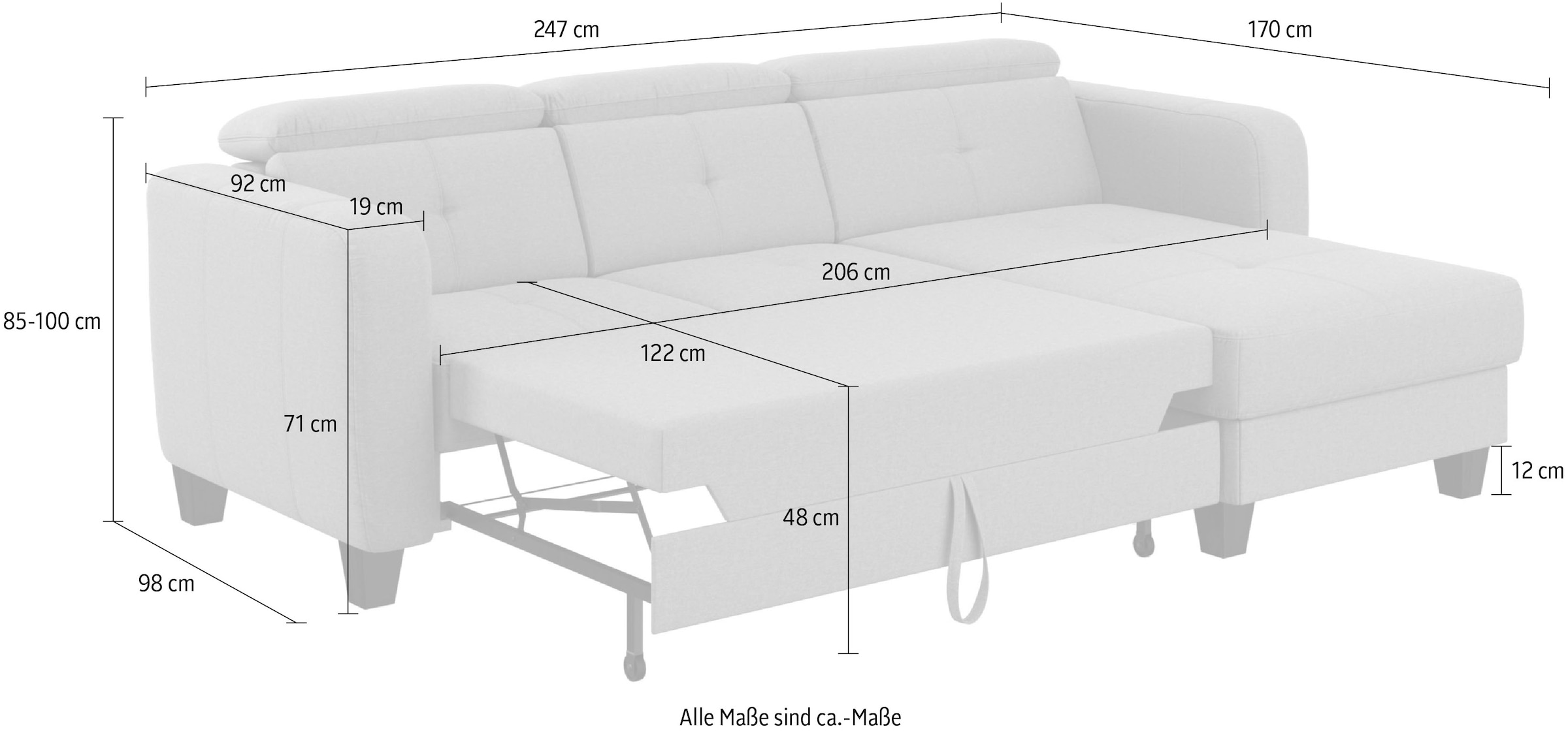 sit&more Ecksofa »Belluci L-Form«, inklusive Federkern, wahlweise mit Bettfunktion und Bettkasten