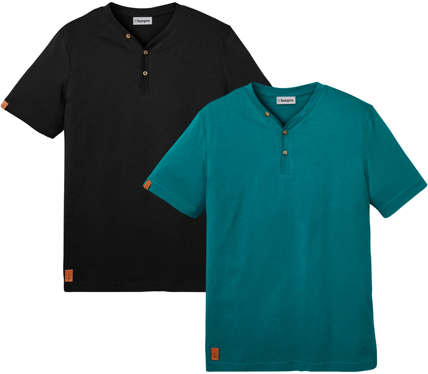 bonprix Henleyshirt »Henleyshirt (2er Pack) aus reiner Baumwolle« Packung, 2 Stk. Regular fit, mit Ausschnitt im Henley-Look, aus Baumwolle