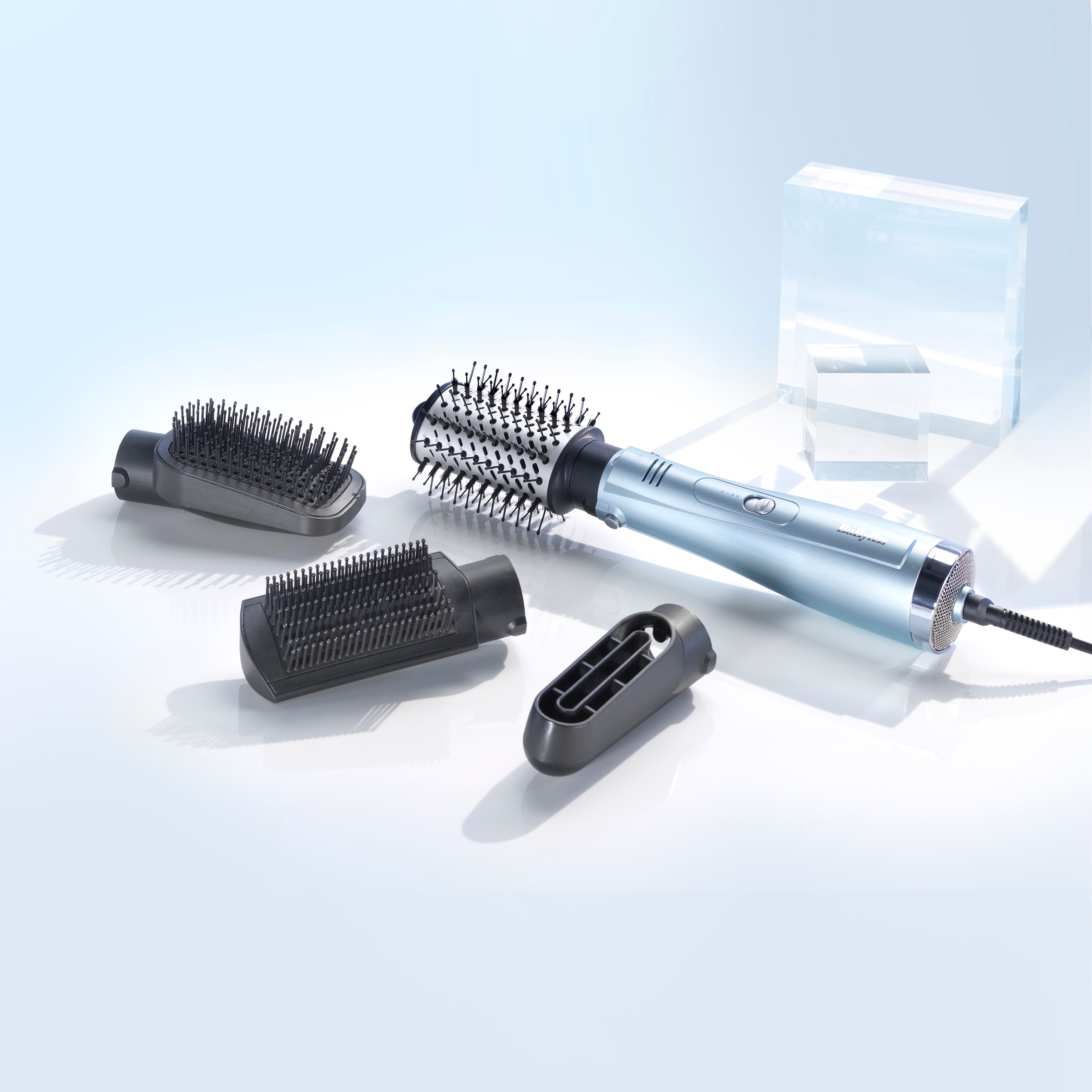 BaByliss Warmluftbürste »BaByliss Hydro Fusion Smooth & Shape 4-in-1 Warmluftbürste, AS774E« 4 Aufsätze Rundbürstenföhn mit Dual-Ionen für Anti-Frizz & 4 Aufsätzen, 1000W