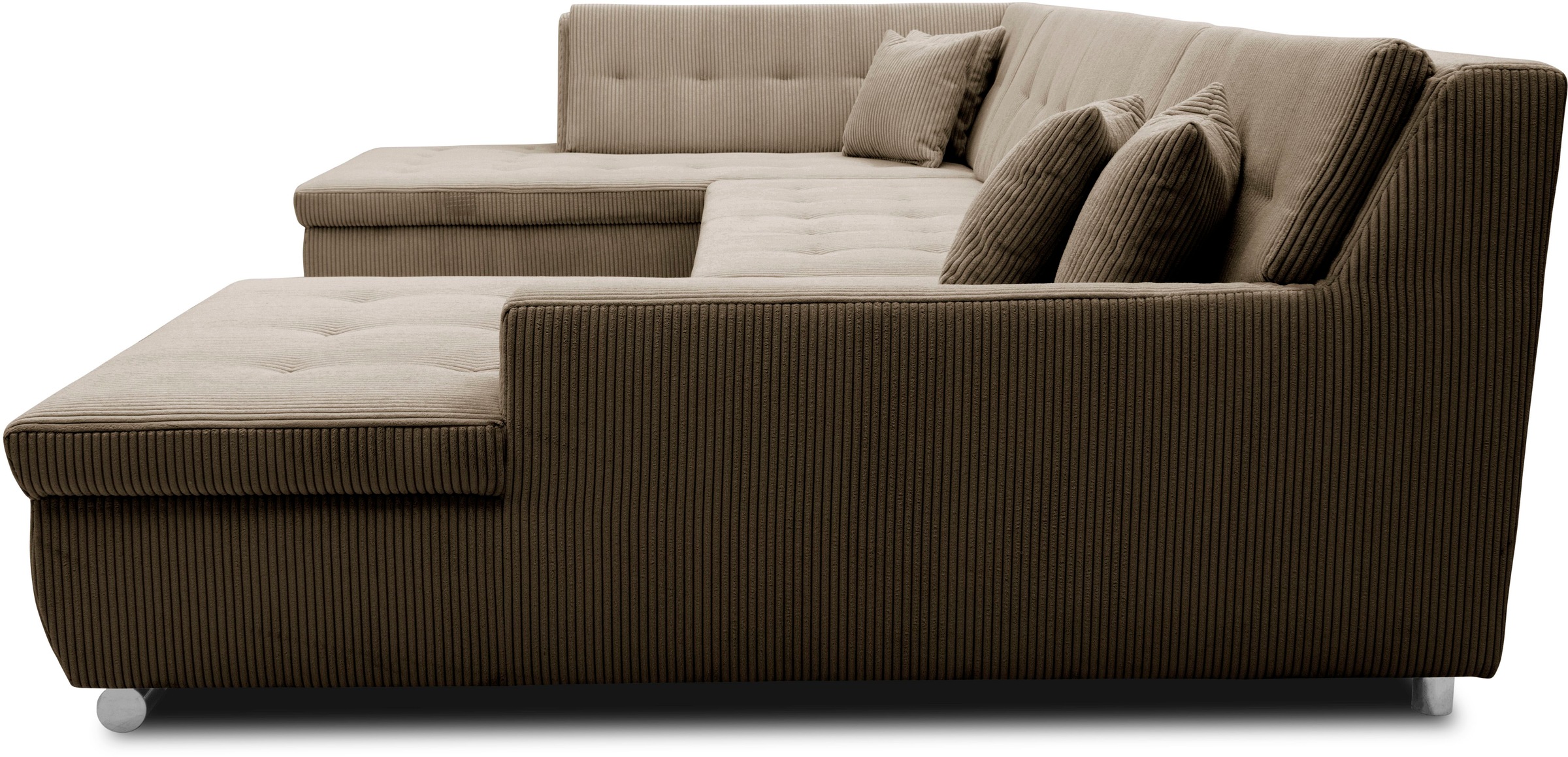DOMO collection Wohnlandschaft »Treviso incl. Zierkissen, moderne Steppung, XXL: B/T/H: 364/201/83 cm«, wahlweise mit Bettfunktion, in vielen Bezugsarten auch in Cord U-Form