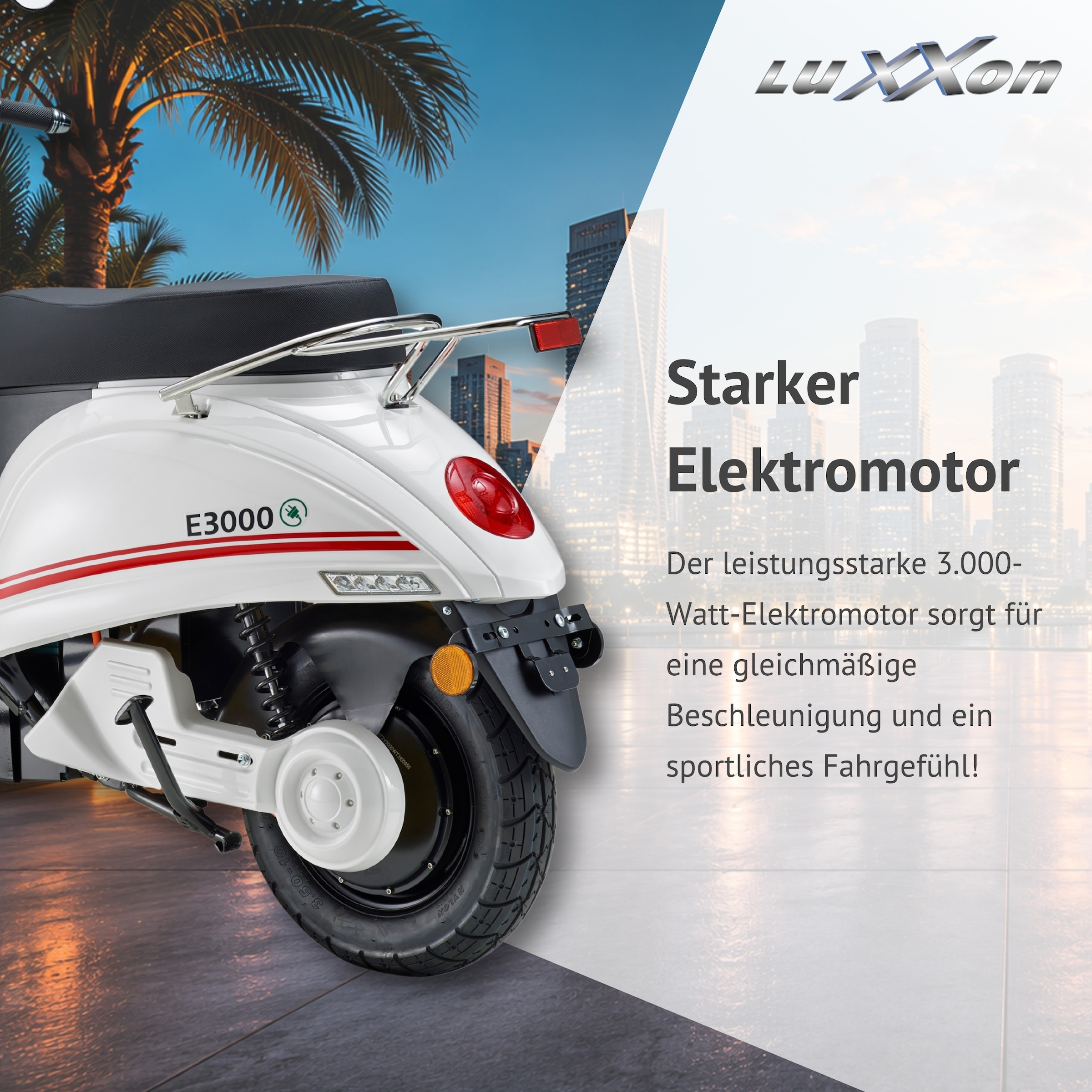 Luxxon E-Mofaroller »E 3000« bis zu 65 km Reichweite, mit Straßenzulassung, 2 Sitzplätze