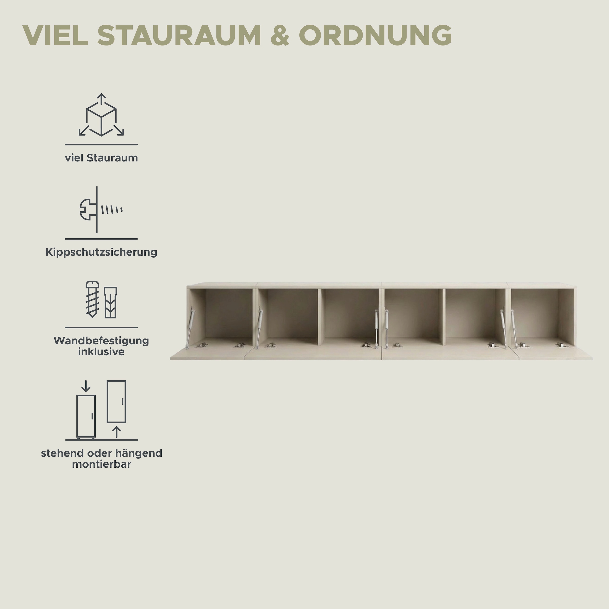 OTTO home Lowboard »SPIAGGIA, 4-teiliges Set, Breite 270cm, stehend & hängend montierbar« TV-Möbel, TV-Schrank, TV-Lowboard, Mediaboard