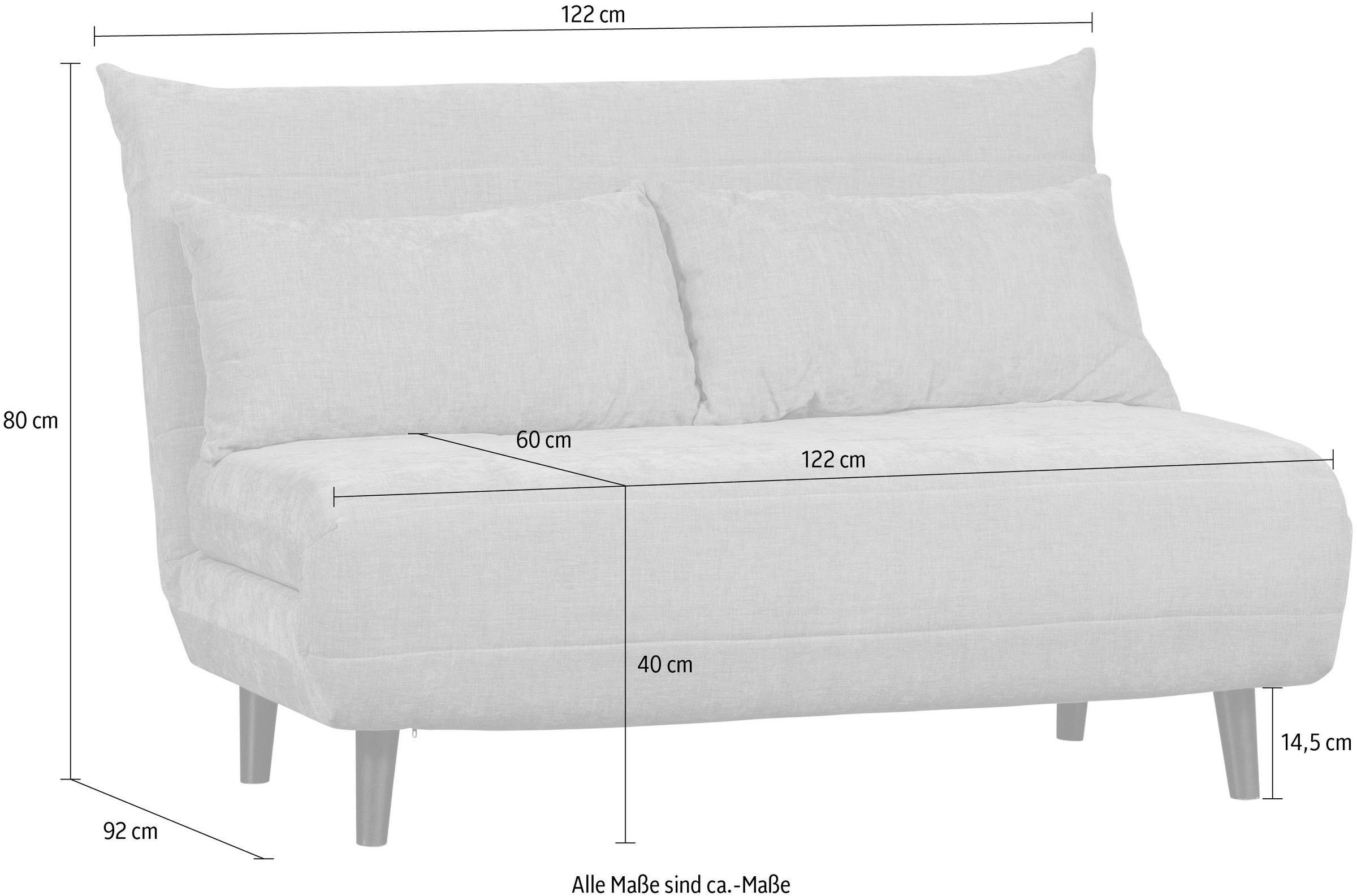WOOOD Schlafsofa »Xem Chenille-Bezug gewebt mit Schlaffunktion, H 80 x B 122 x D 92 cm« Liegefläche 188 cm, Tragkraft 140 kg, Maximale Verschleißfestigkeit