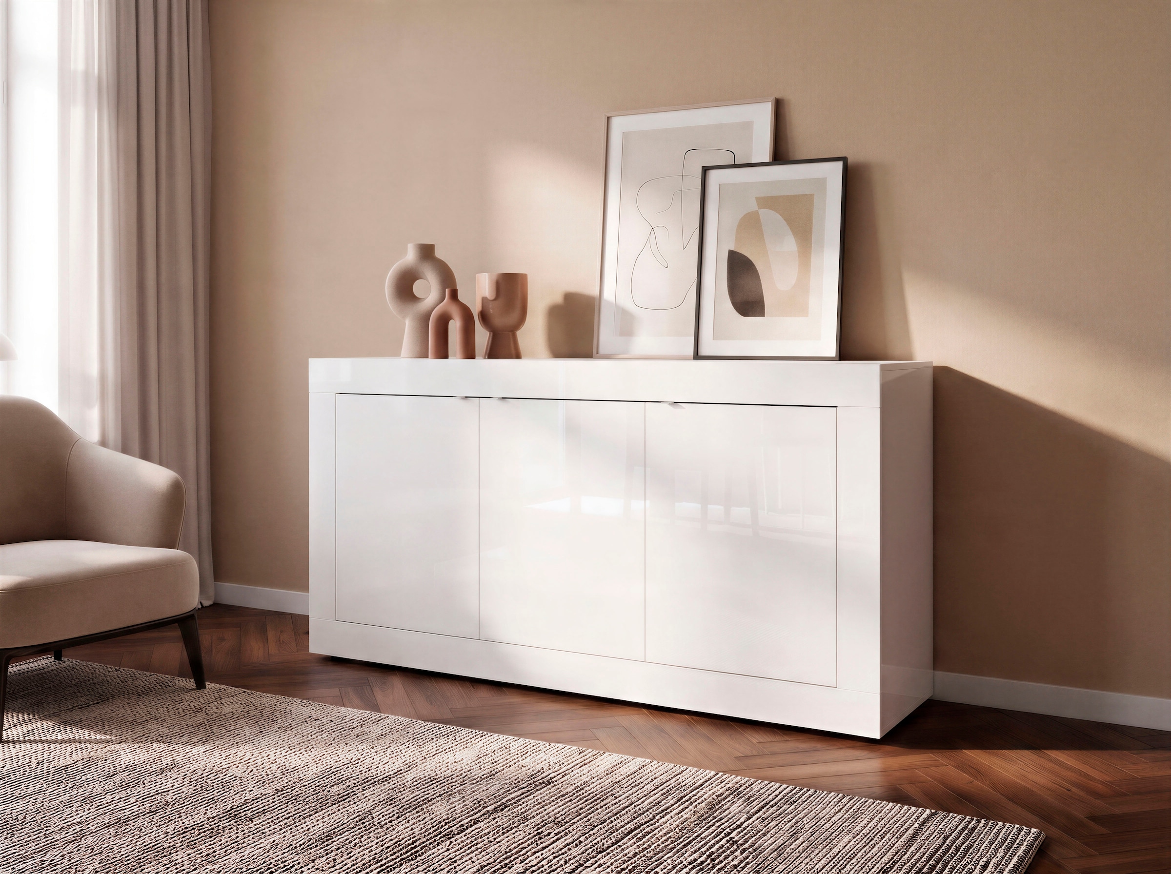 Home affaire Sideboard »Basic Breite 160 cm, Kommode 3 Türen, Anrichte,« Metallgriff, moderne Rahmenoptik, viel Stauraum, Farbauswahl