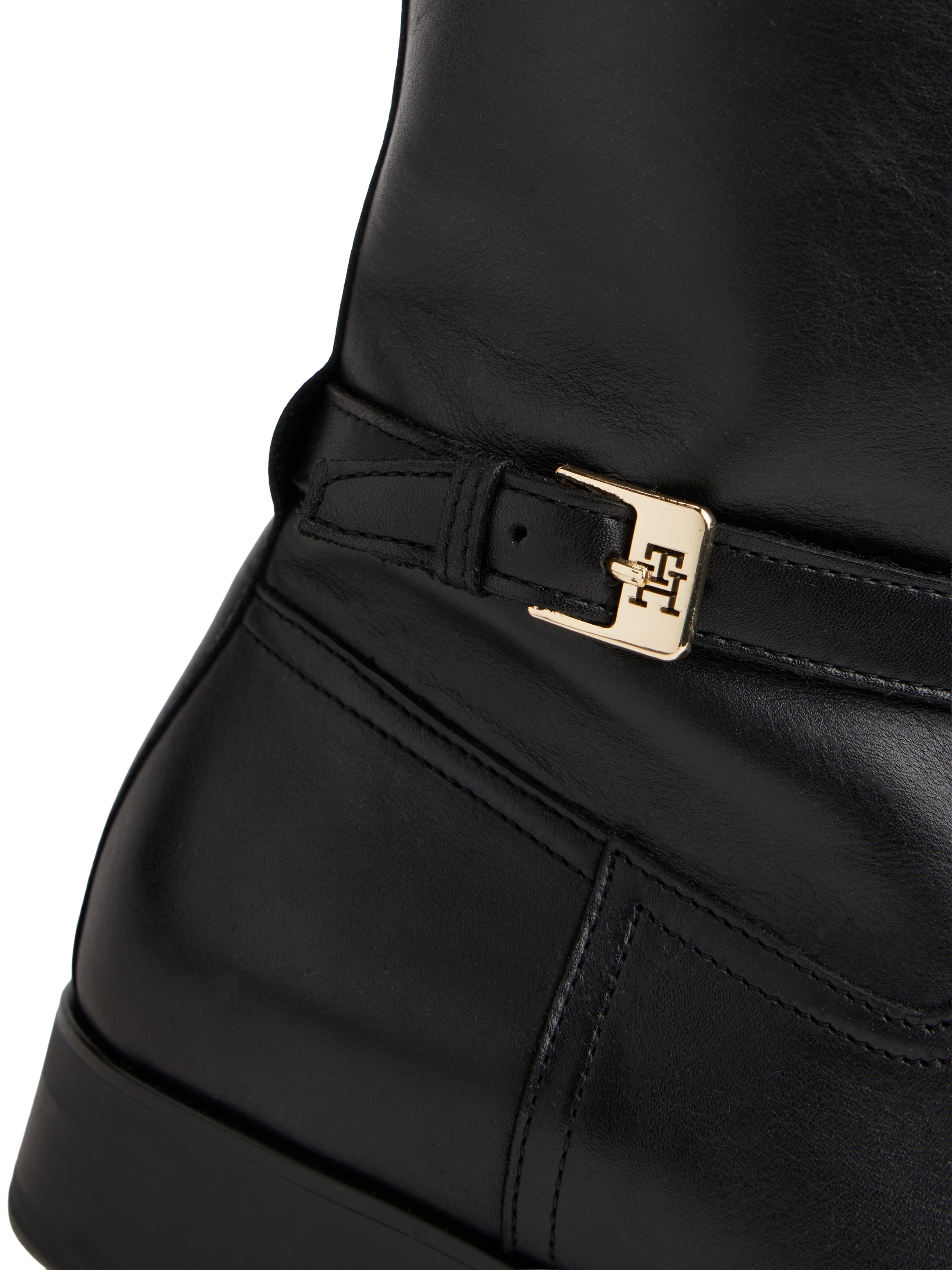 Tommy Hilfiger Stiefel »TH BUCKLE RIDING LTHR LONG BOOT«  , Blockabsatz, Langschaftstiefel, Businessstiefel mit Zierschnalle