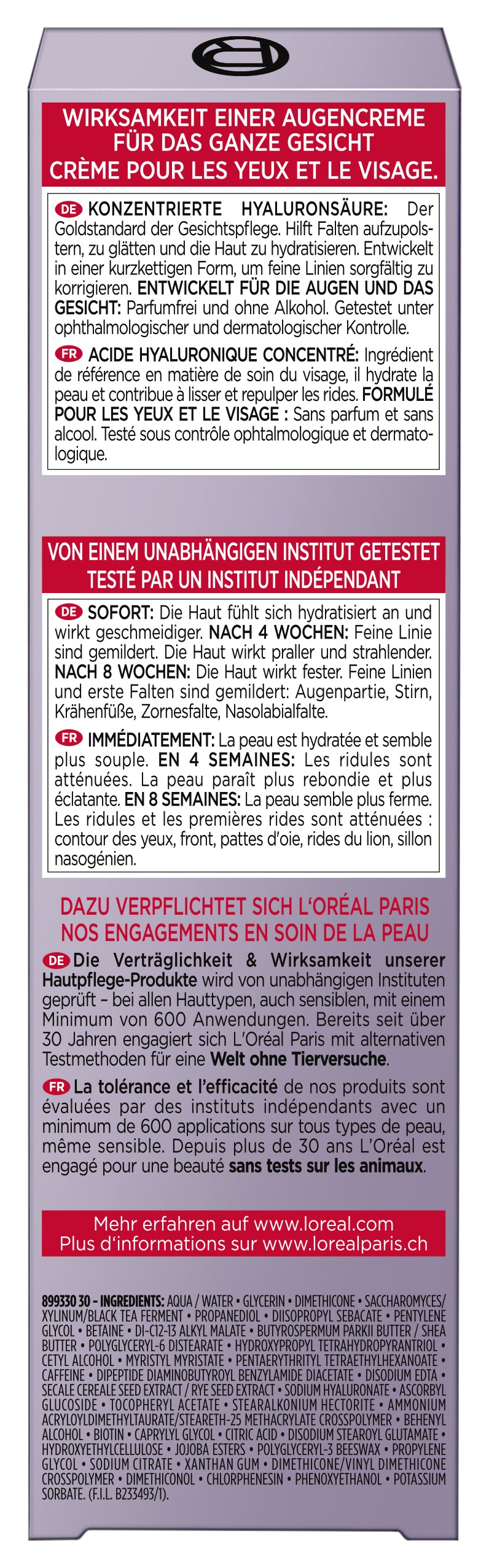 L'ORÉAL PARIS Gesichtspflege »REVITALIFT FILLER AUGENCREME FÜR DAS GESICHT« mit Hyaluronsäure, glättet die Haut, feuchtigkeitsspendend