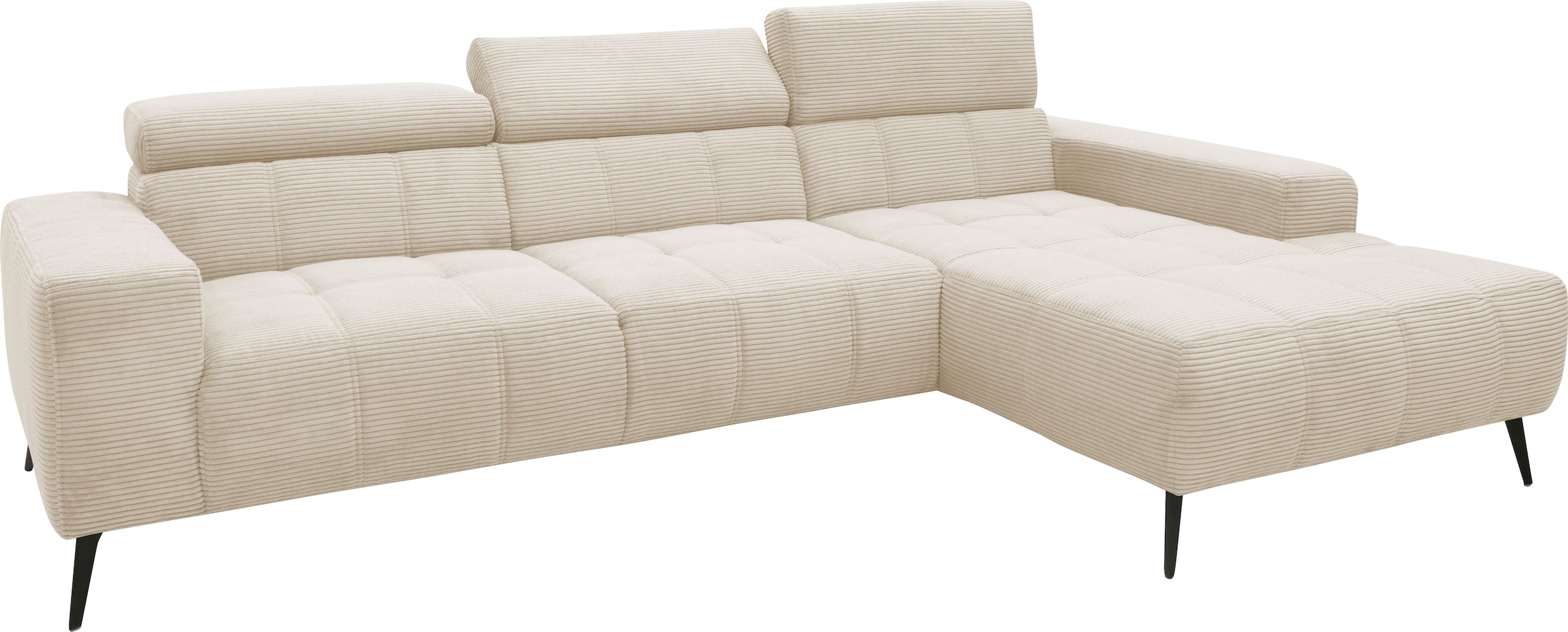 DOMO collection Ecksofa »Trento L-Form, mit Kufenfuß oder Einzelfuß«, wahlweise mit Kopfteilverstellung, Recamiere links/rechts bestellbar