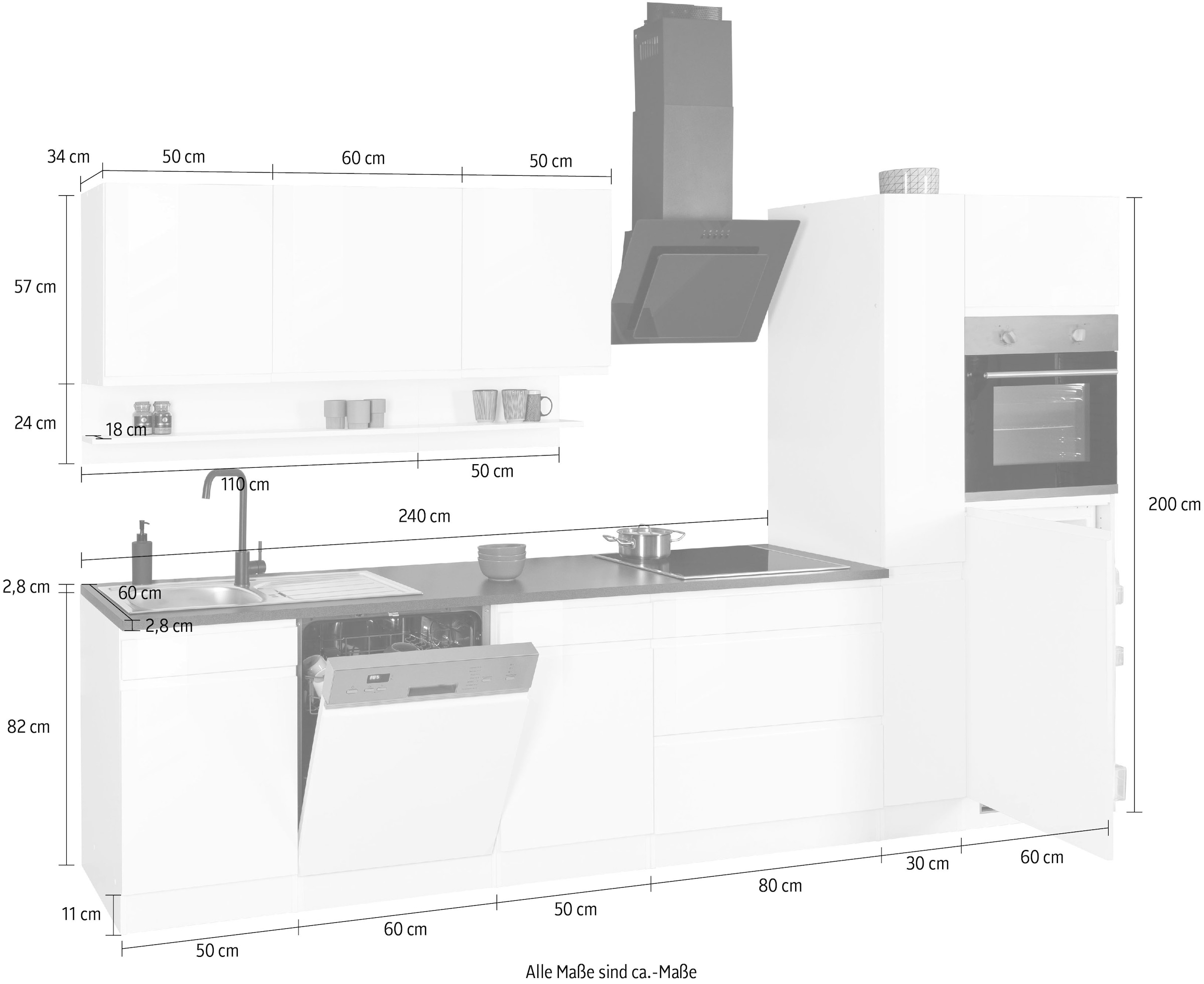 KOCHSTATION Küchenzeile »KS-Virginia«, Breite 330 cm, ohne E-Geräte