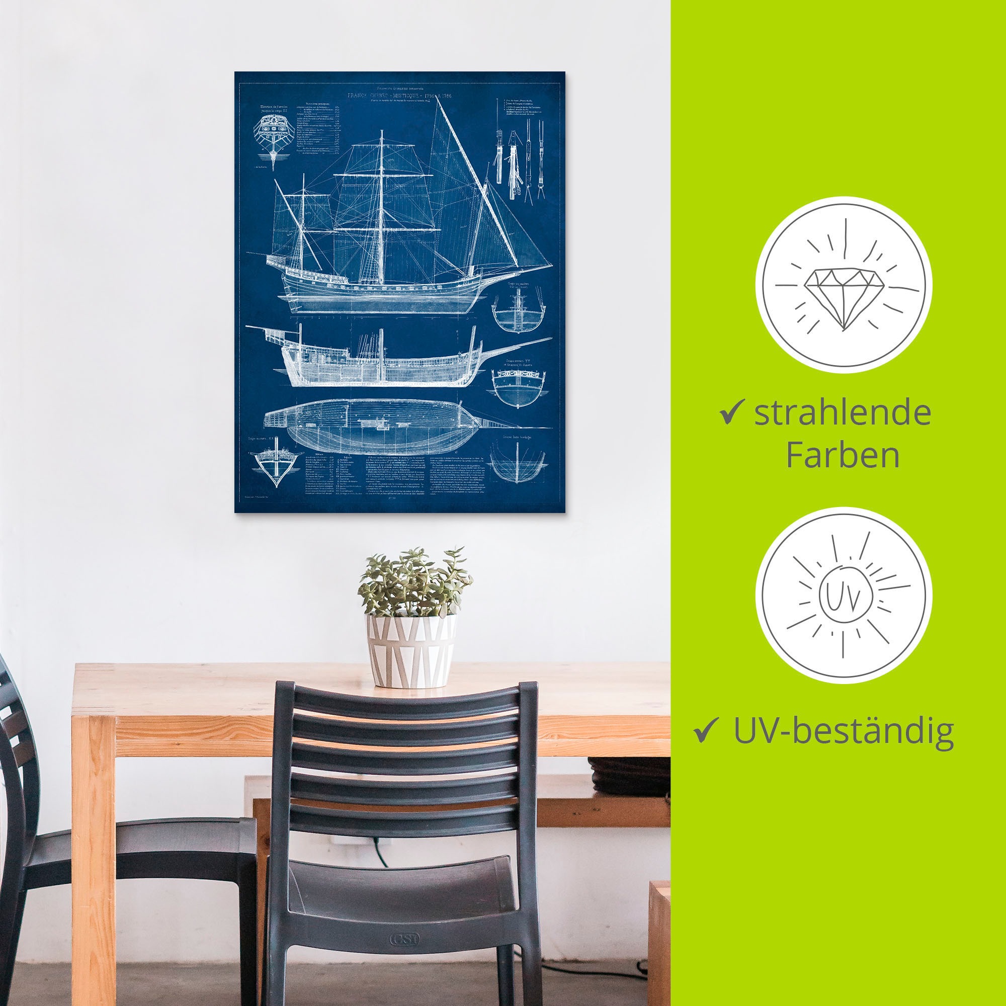 Artland Wandbild »Entwurf für ein Antikes Schiff I«, Boote & Schiffe, (1 St.), als Alubild, Outdoorbild, Wandaufkleber in verschied. Größen