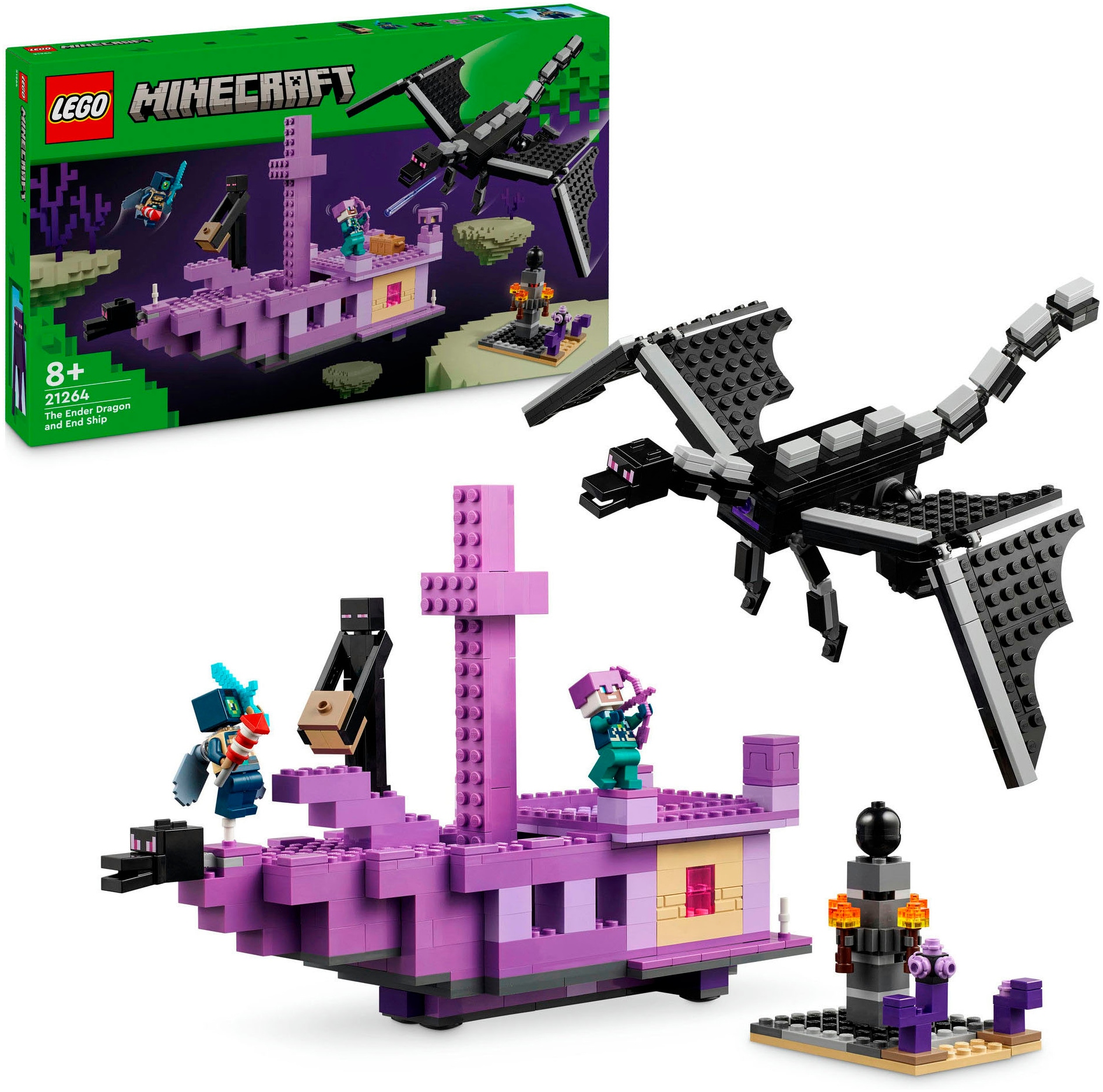 LEGO® Konstruktionsspielsteine »Der Enderdrache und das Endschiff (21264), LEGO Minecraft«, (657 St.), Made in Europe