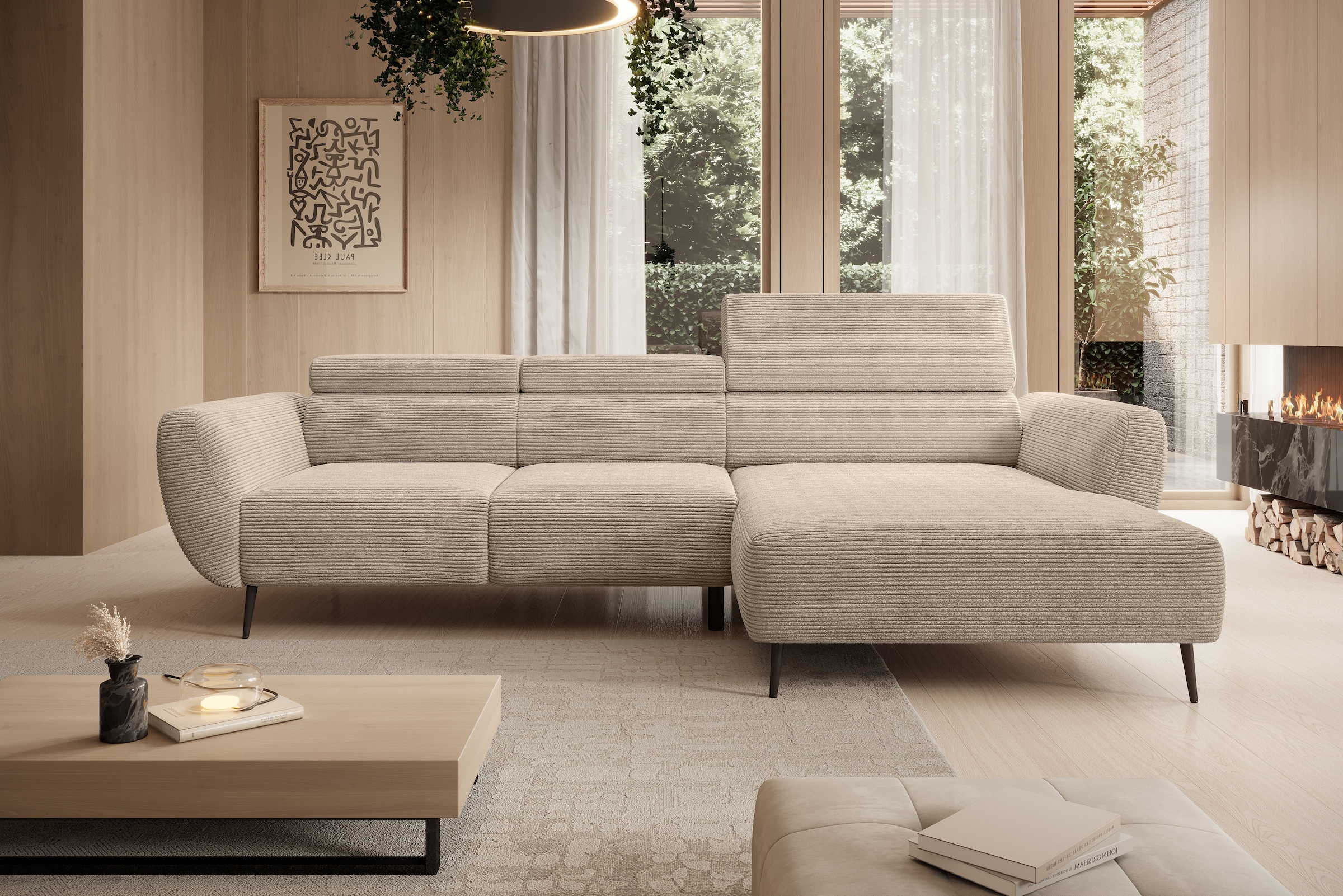 WERK2 Ecksofa »Alisson 277 x 174 cm modern & bequem, bodenfrei, Multifunktionen« Cord, L-Form, XXL, elektrische Sitztiefenverstellung, Schlaffunktion