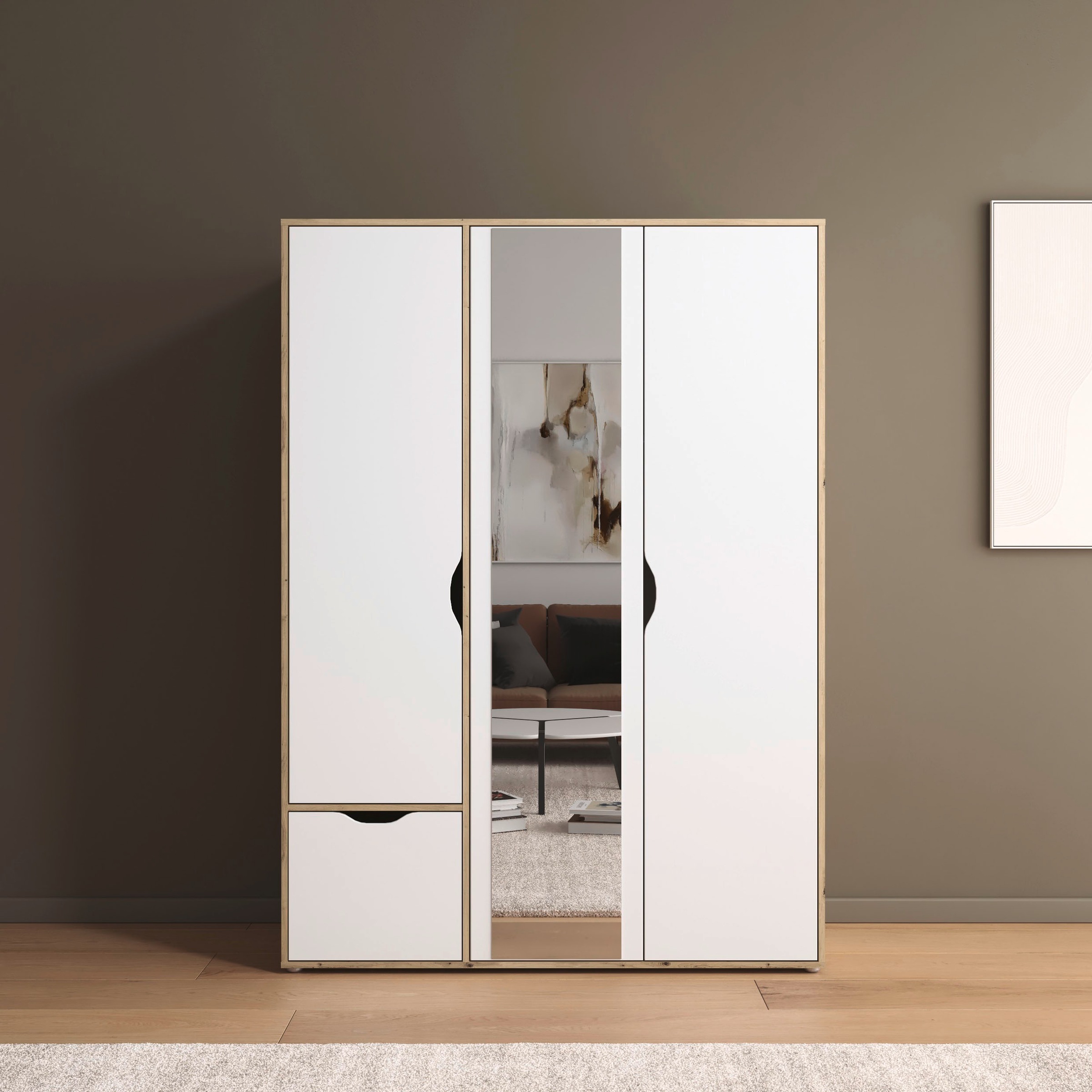 rauch Drehtürenschrank »Kleiderschrank Schrank Garderobe Wäscheschrank NARAI mit Schubladen«, (in 3 verschiedenen Ausstattungen BASIC/CLASSIC/PREMIUM), Griffausfräsungen für eine grifflose Optik TOPSELLER MADE IN GERMANY