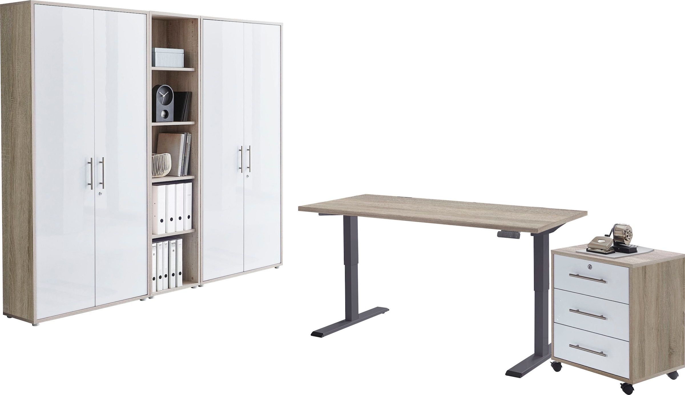 BMG Möbel Büromöbel-Set »Tabor«, (Set, 5 tlg.), mit elektrisch höhenverstellbarem Schreibtisch