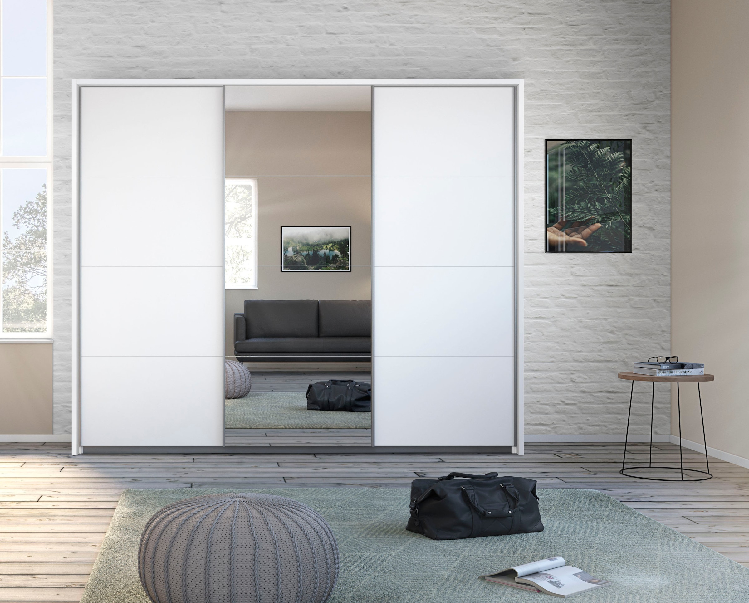 rauch Schwebetürenschrank »Kleiderschrank Schrank Garderobe Wäscheschrank TOMA mit Passepartout«, inkl. Regaleinsatz sowie zusätzlichen Einlegeböden MADE IN GERMANY