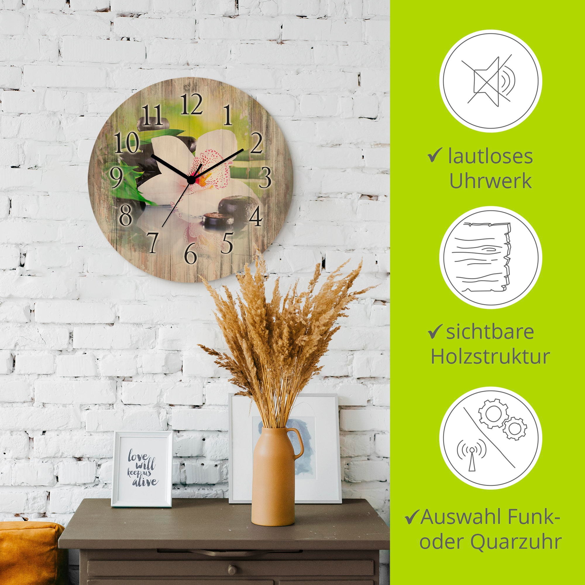 Artland Wanduhr »Spa Steine Bambus Zweige Orchidee«, 3D Optik gebogen, mit günstig online kaufen