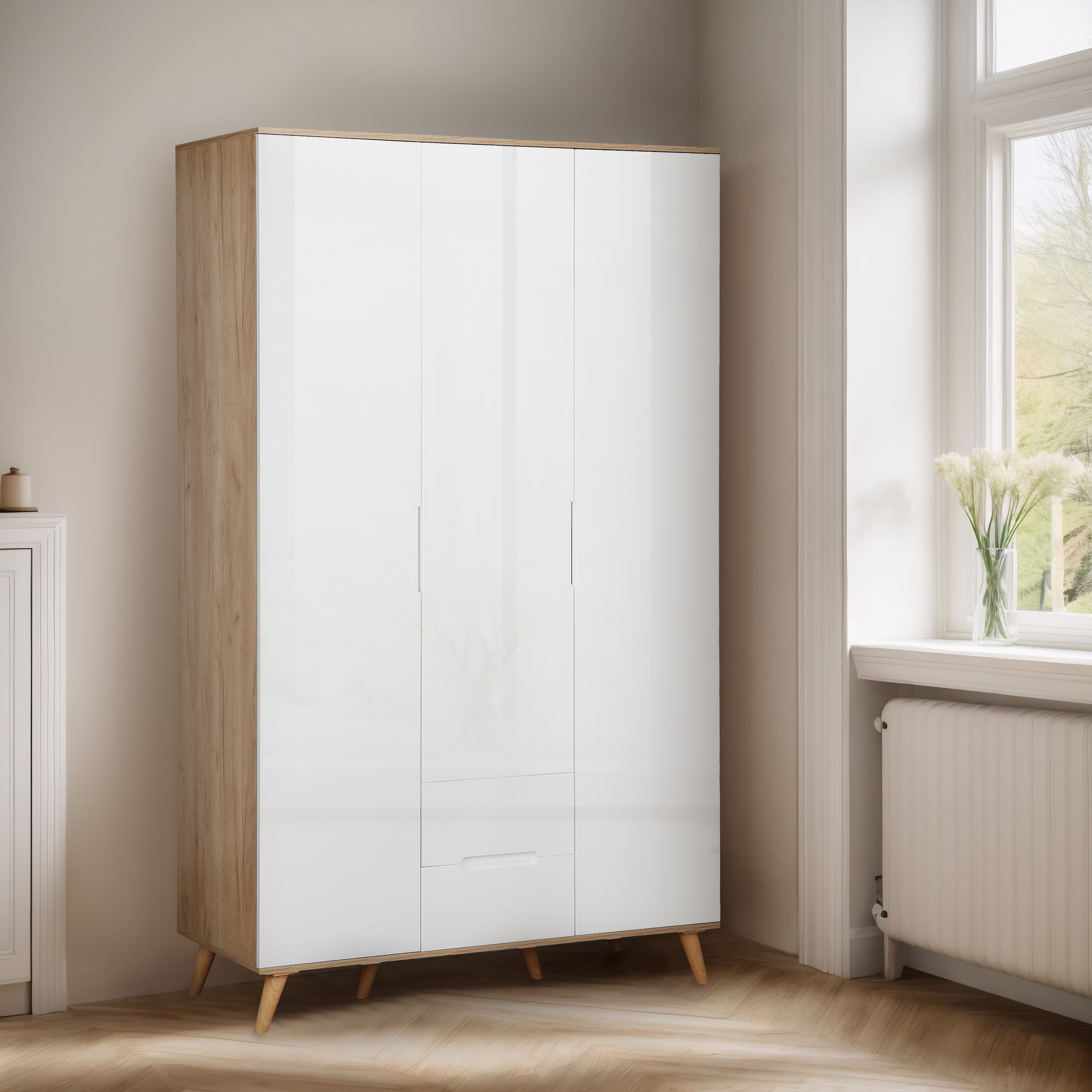 andas Kleiderschrank »Lund Schlafzimmerschrank Bestseller im skandinavischem Design«, Garderobenschrank mit Premium Innenausstattung, Breite 120cm