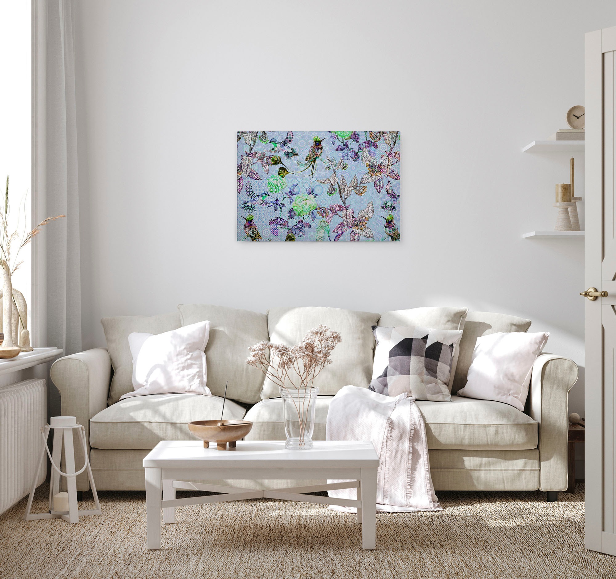 A.S. Création Leinwandbild »exotic mosaic« Kunst | Vögel 1 Stk. tlg. Mosaik Keilrahmen Floral Blumen Vögel Leinwand-Bild Wohnzimmer modern