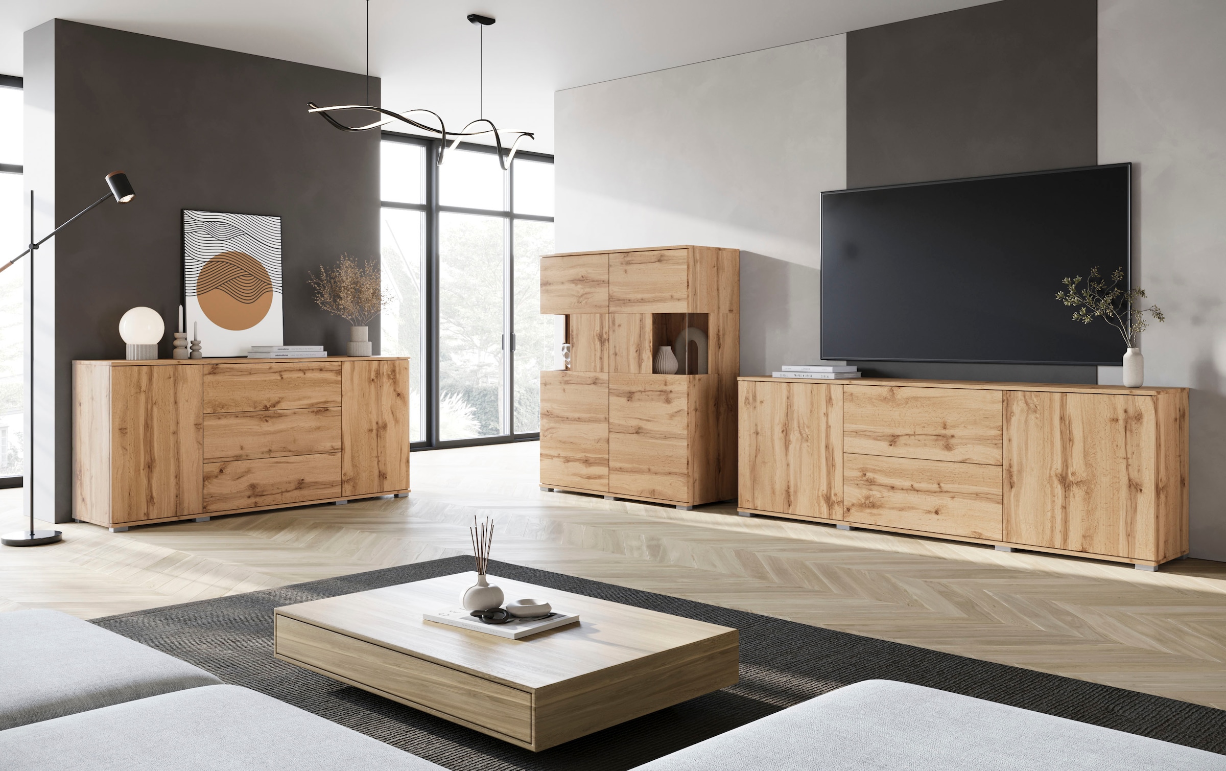 INOSIGN Highboard »Kenia«, (1 St.), Modernes Highboard mit Glastüren, Breite 100 cm