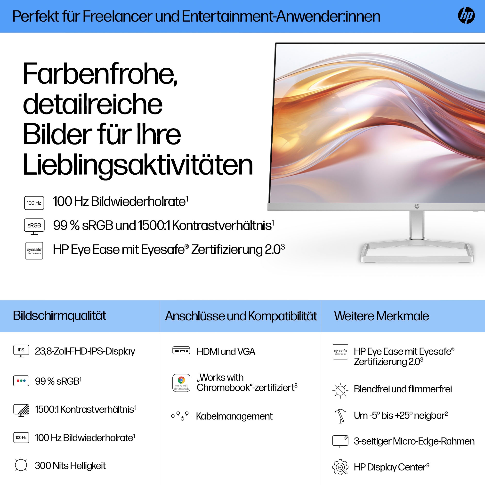 HP LED-Monitor »524sf (HSD-0172-K)«, 61 cm/24 Zoll, 1920 x 1080 px, Full HD, 5 ms Reaktionszeit, 100 Hz