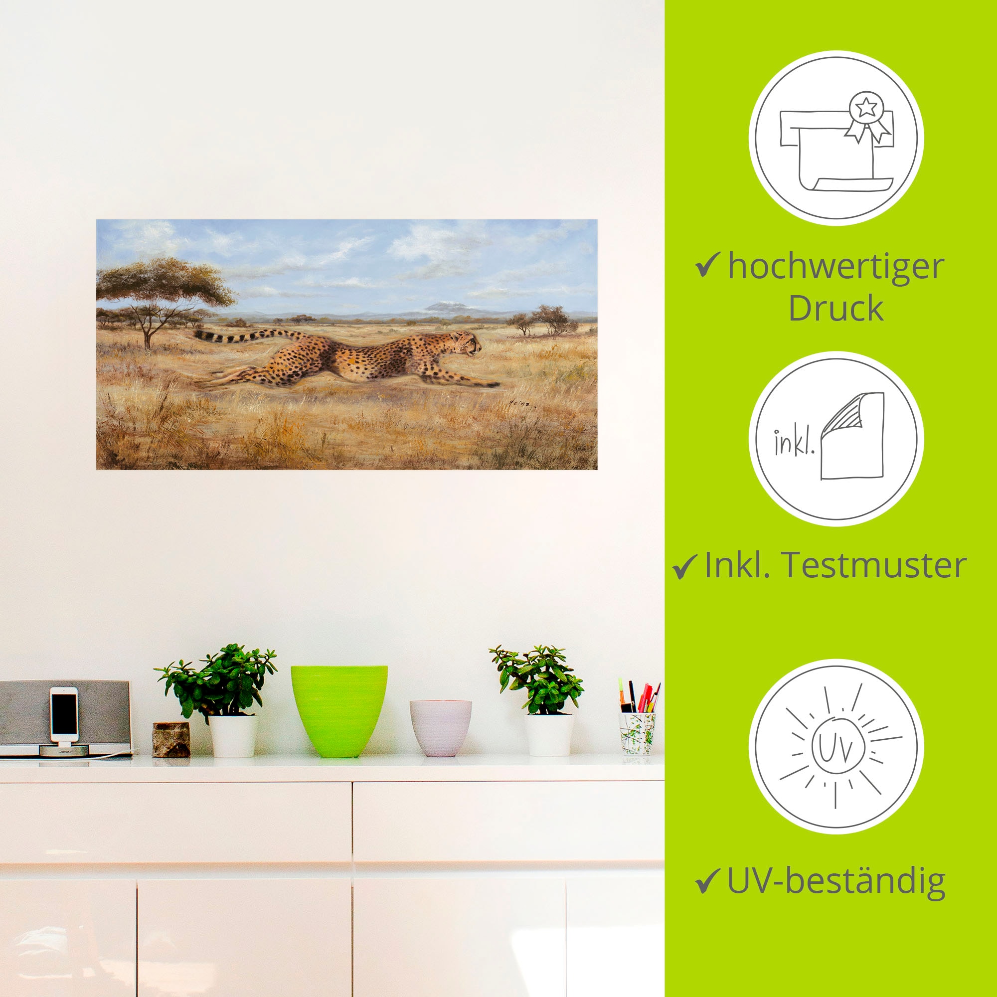 Artland Wandfolie »Laufender Gepard«, Wildtiere, (1 St.), selbstklebend
