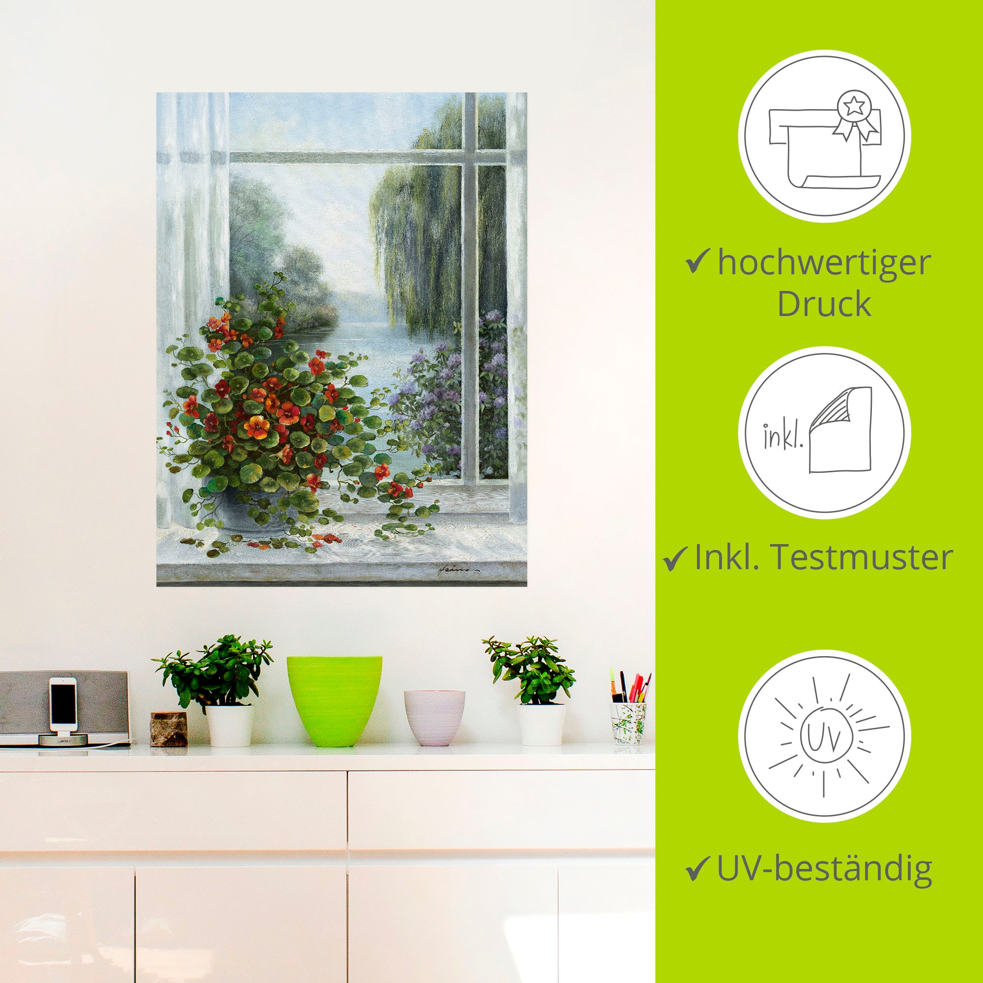 Artland Wandbild »Kapuzinerkresse am Fenster«, Arrangements, (1 St.), als Leinwandbild, Poster, Wandaufkleber in verschied. Größen