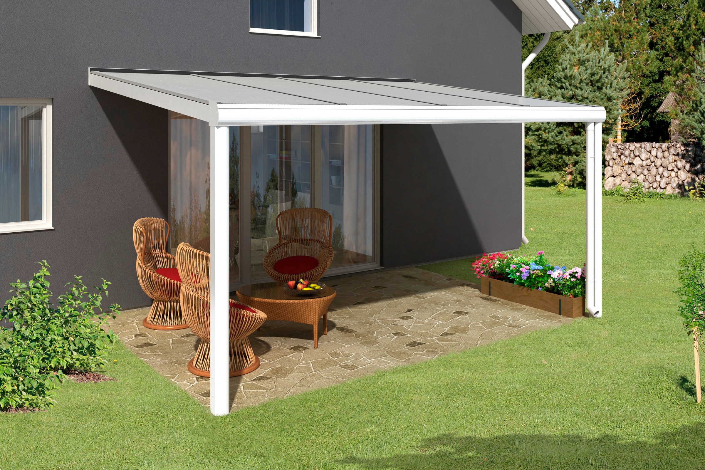 SKANHOLZ Terrassendach »Genua« 434 cm Breite, verschiedene Tiefe weiß