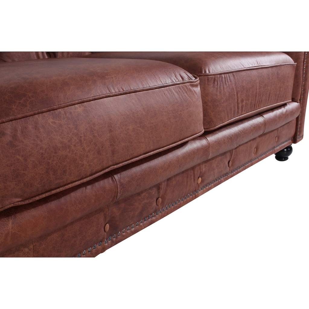 Max Winzer® Chesterfield-Sofa »Old England«, 2,5-Sitzer Ledersofa mit Knopfheftung & Ziernägeln, Breite 218 cm