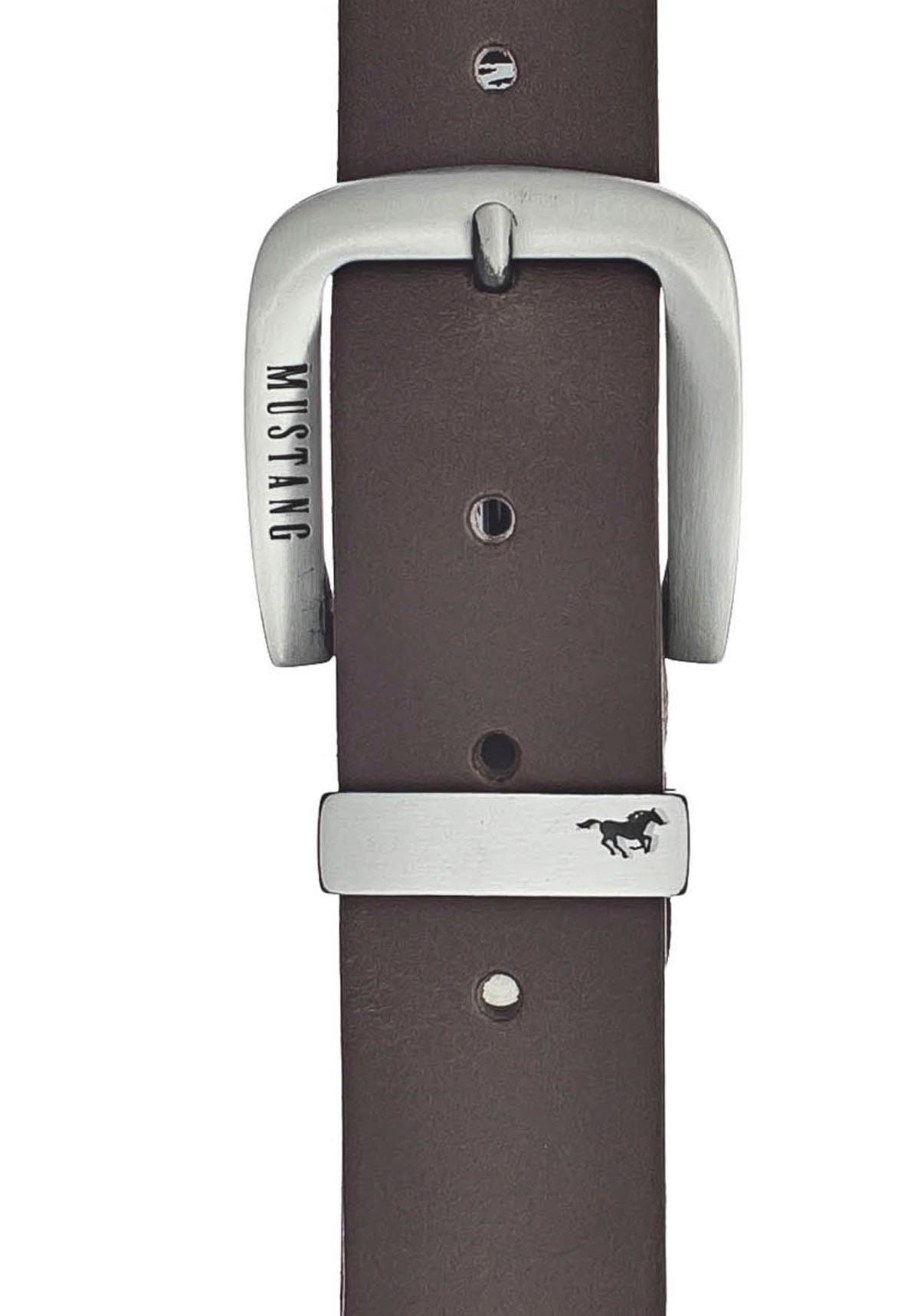 MUSTANG Ledergürtel, Dornschließe aus geschwärztem Silber, mit Logo-Schriftzug, 3,5 cm