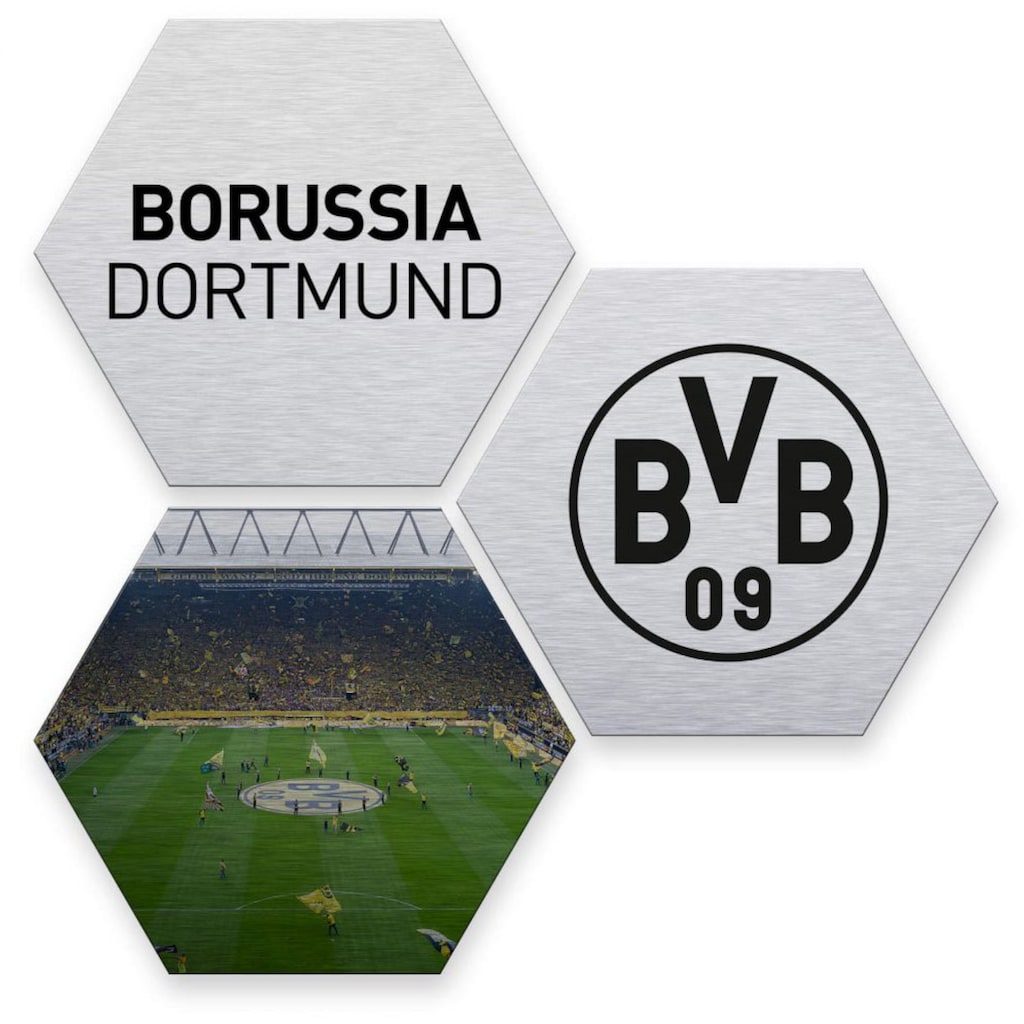 Wall-Art Mehrteilige Bilder »Silber BVB Borussia Dortmund«, Schriftzug, (Set, 3 St.)