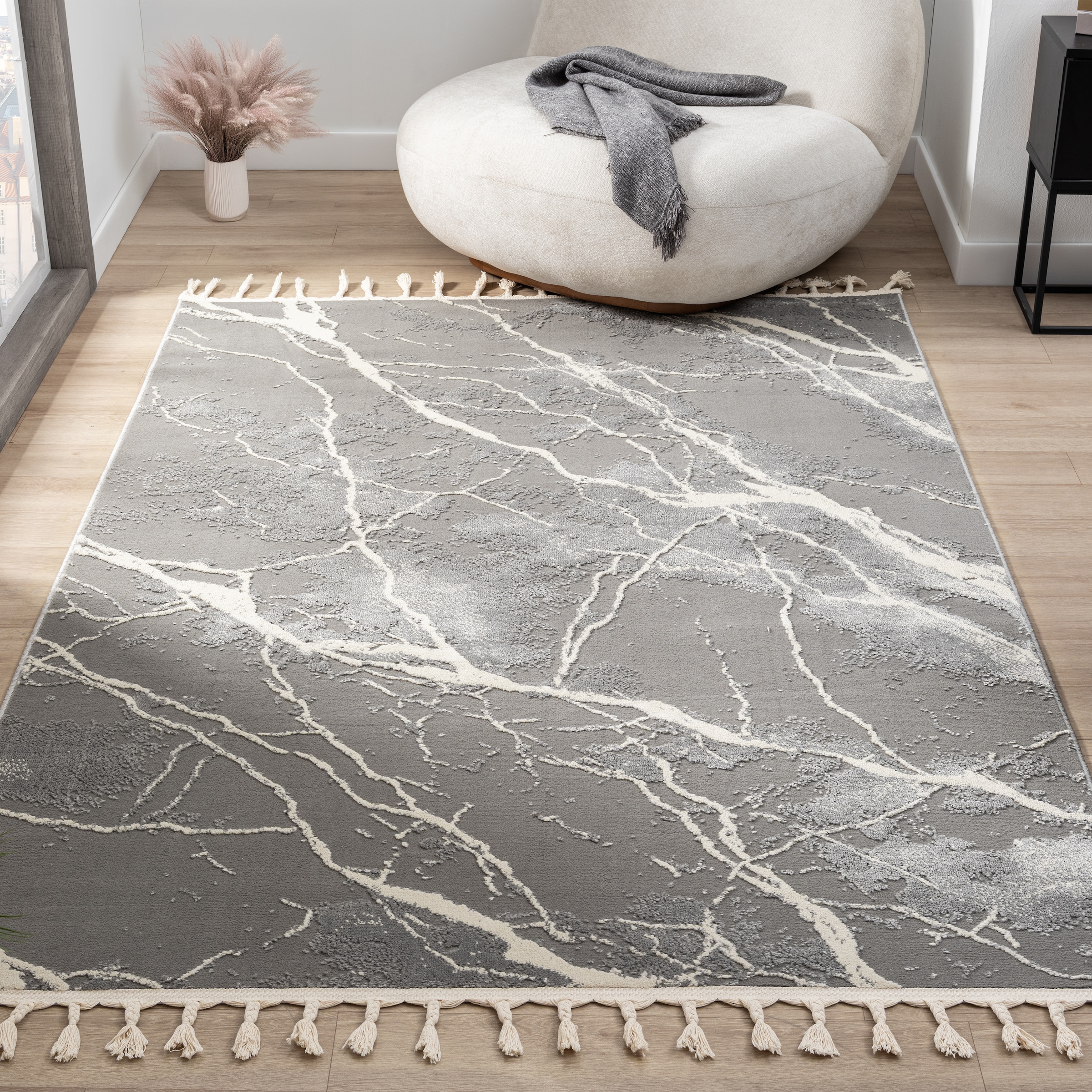 my home Teppich »Zoe«, rechteckig, 11 mm Höhe, mit Fransen, modernes Marmor-Design, Wohnzimmer, Schlafzimmer