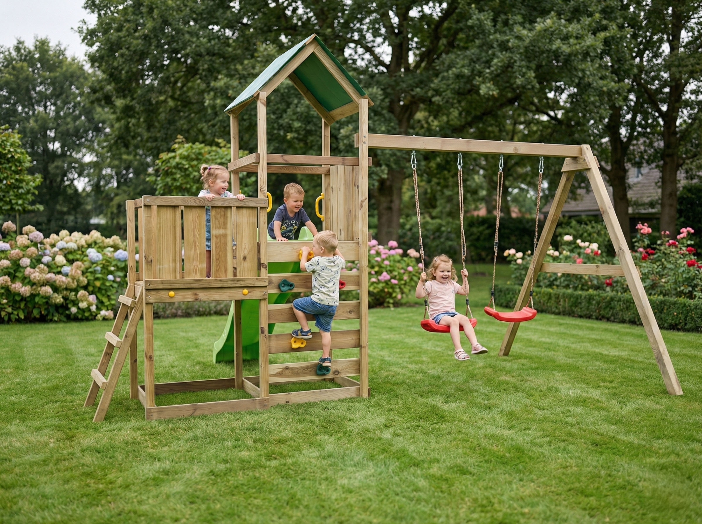 FUNGOO Spielturm »MaxPlay 3.1« mit Rutsche, Doppeldecker, Doppelschaukel und Kletterwand