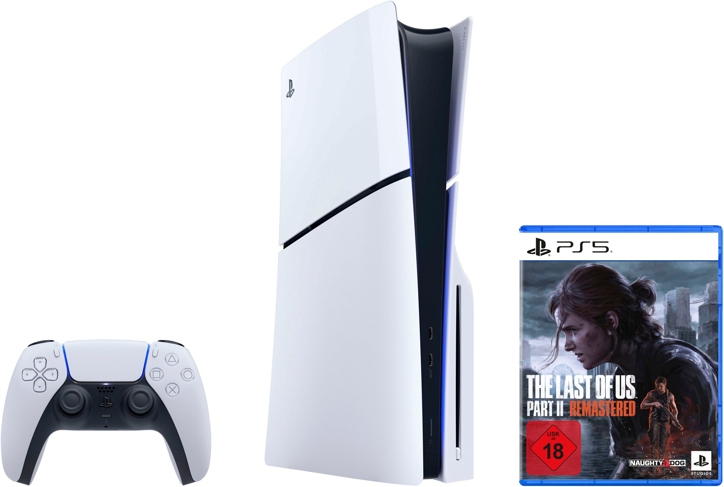 PLAYSTATION 5 Konsolen-Set »Disk Edition (Slim) + The Last of Us Part II Remastered« 825 GB schwarz/weiß The Last of Us Part II Remastered bietet...