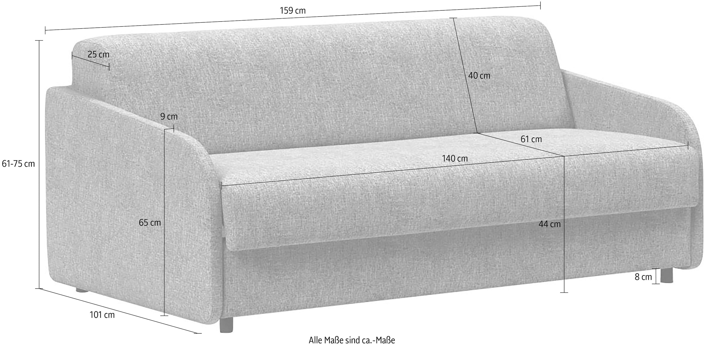 INNOVATION LIVING ™ 3-Sitzer »Eivor, hochwertige Dauerschlaffunktion, bequem und komfortabel«, Schlafsofa mit innenliegender Schlafmatratze und schlanken Armlehnen