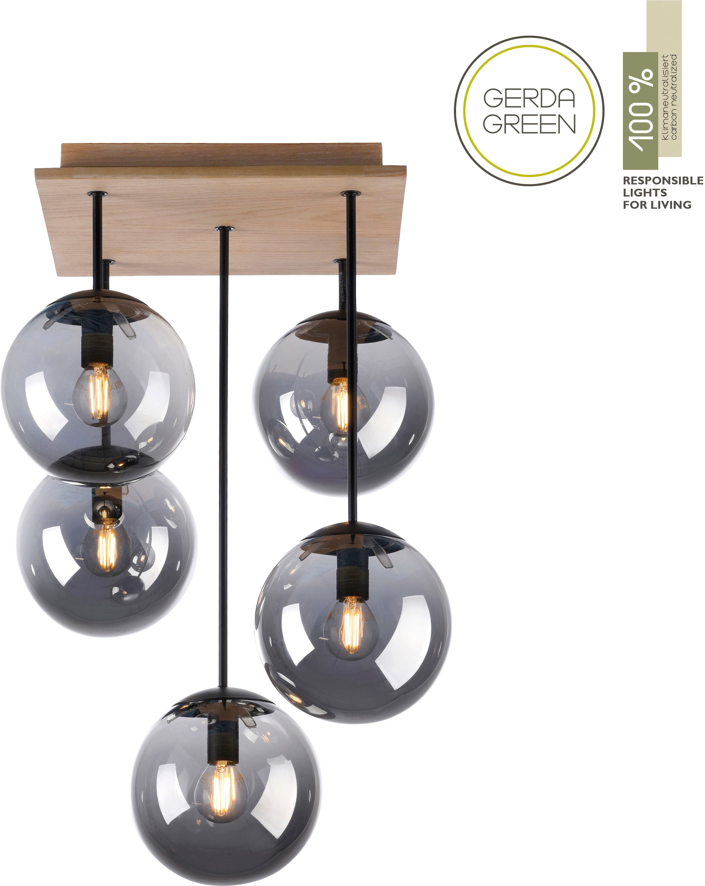 JUST LIGHT Deckenleuchte »GREEN WIDO«, 5 flammig, Leuchtmittel E14   ohne L günstig online kaufen