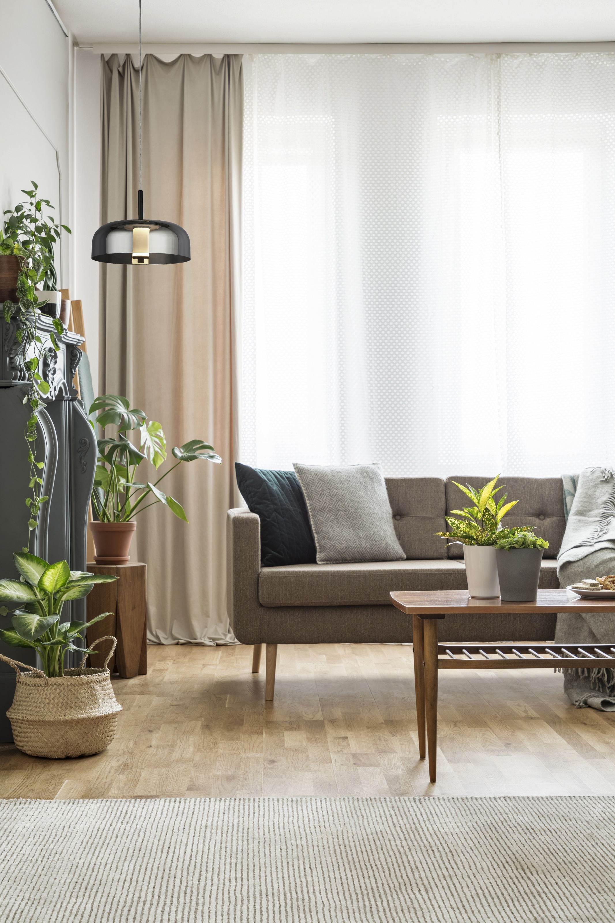 Searchlight Hängeleuchte »Frisbee Pendant  - Black Metal & Smoked Glass« LED-Modul 1 Stk. Warmweiß