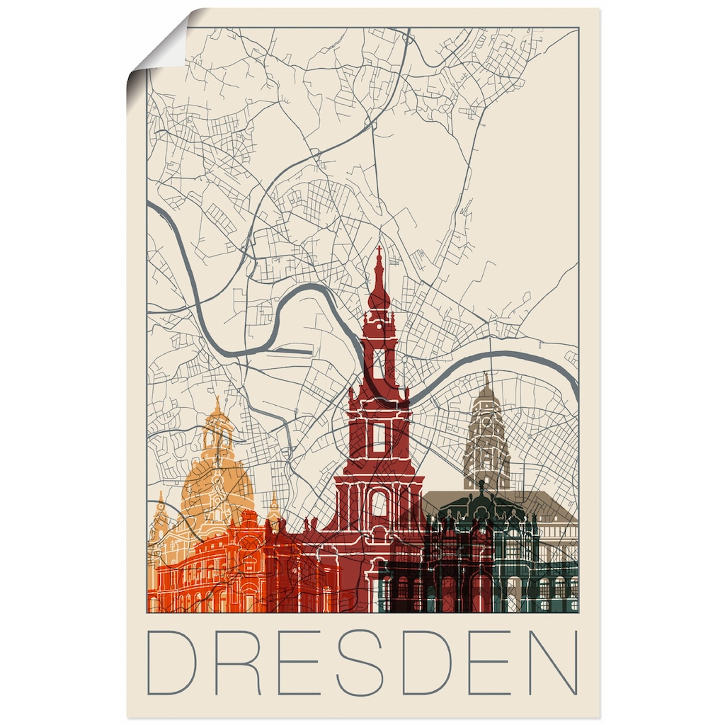 Artland Wandbild »Retro Karte Dresden«, Deutschland, (1 St.)