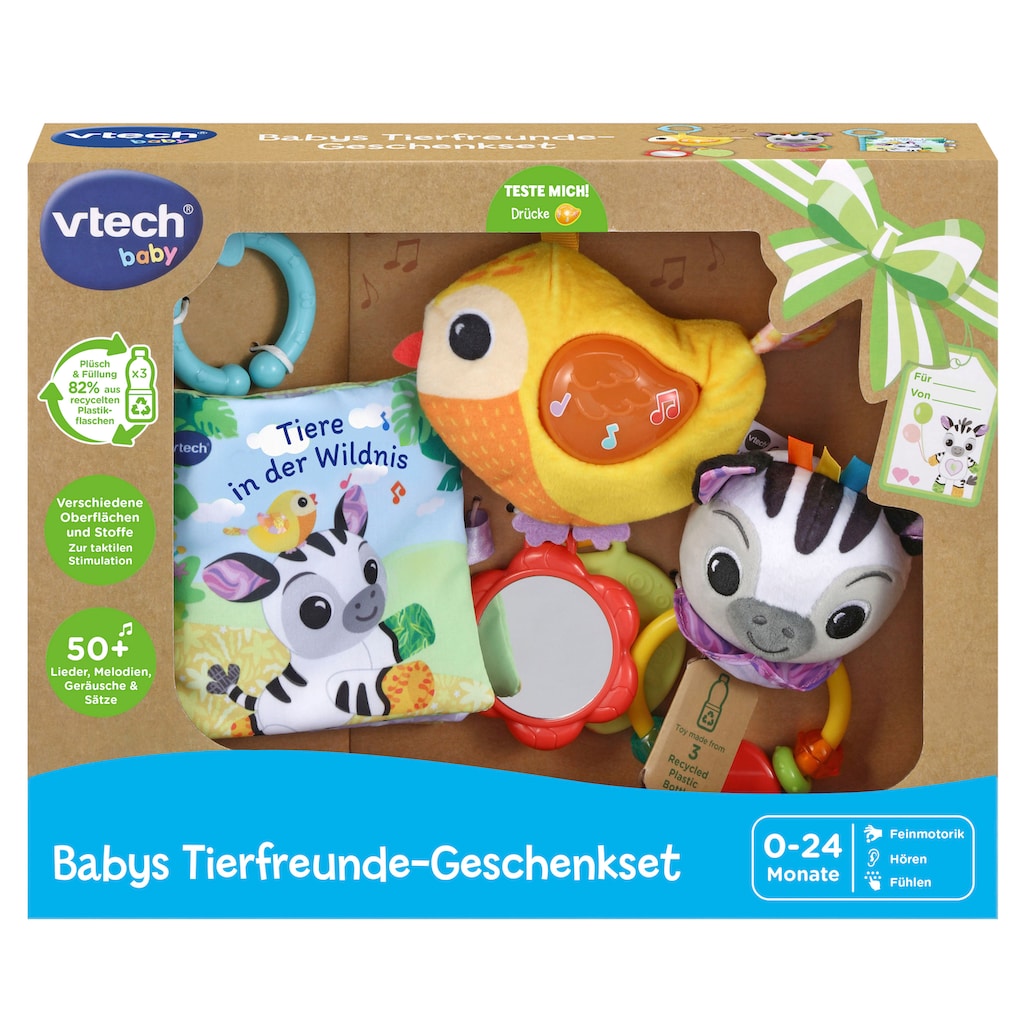 Vtech® Greifspielzeug »Vtech Baby, Babys Tierfreunde-Geschenkset«, (Set, bestehend aus Greifling, Stoffbüchlein und Rassel)