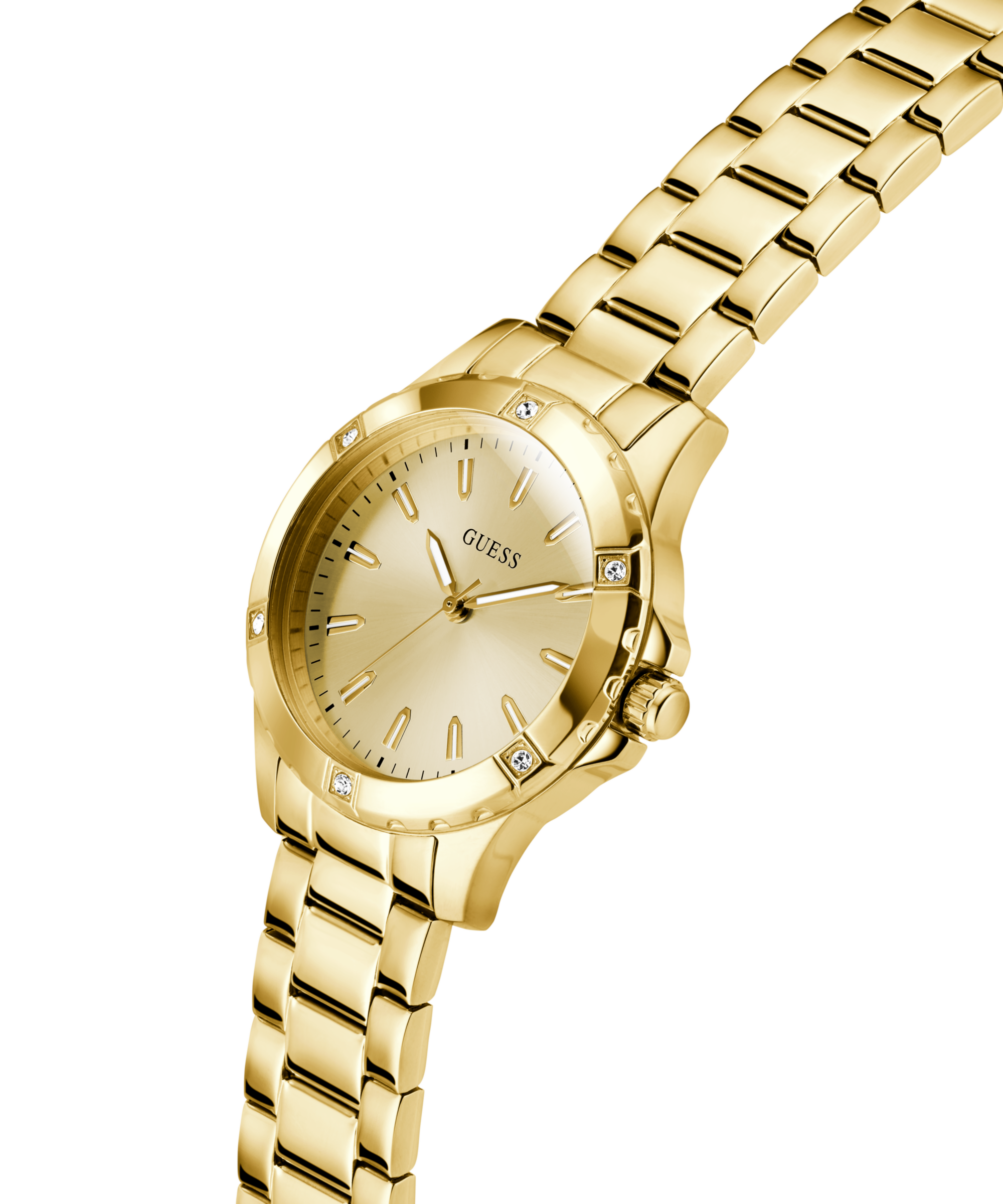 Guess Quarzuhr »MIST«, Armbanduhr, Damenuhr, Edelstahlarmband, Kristallsteine