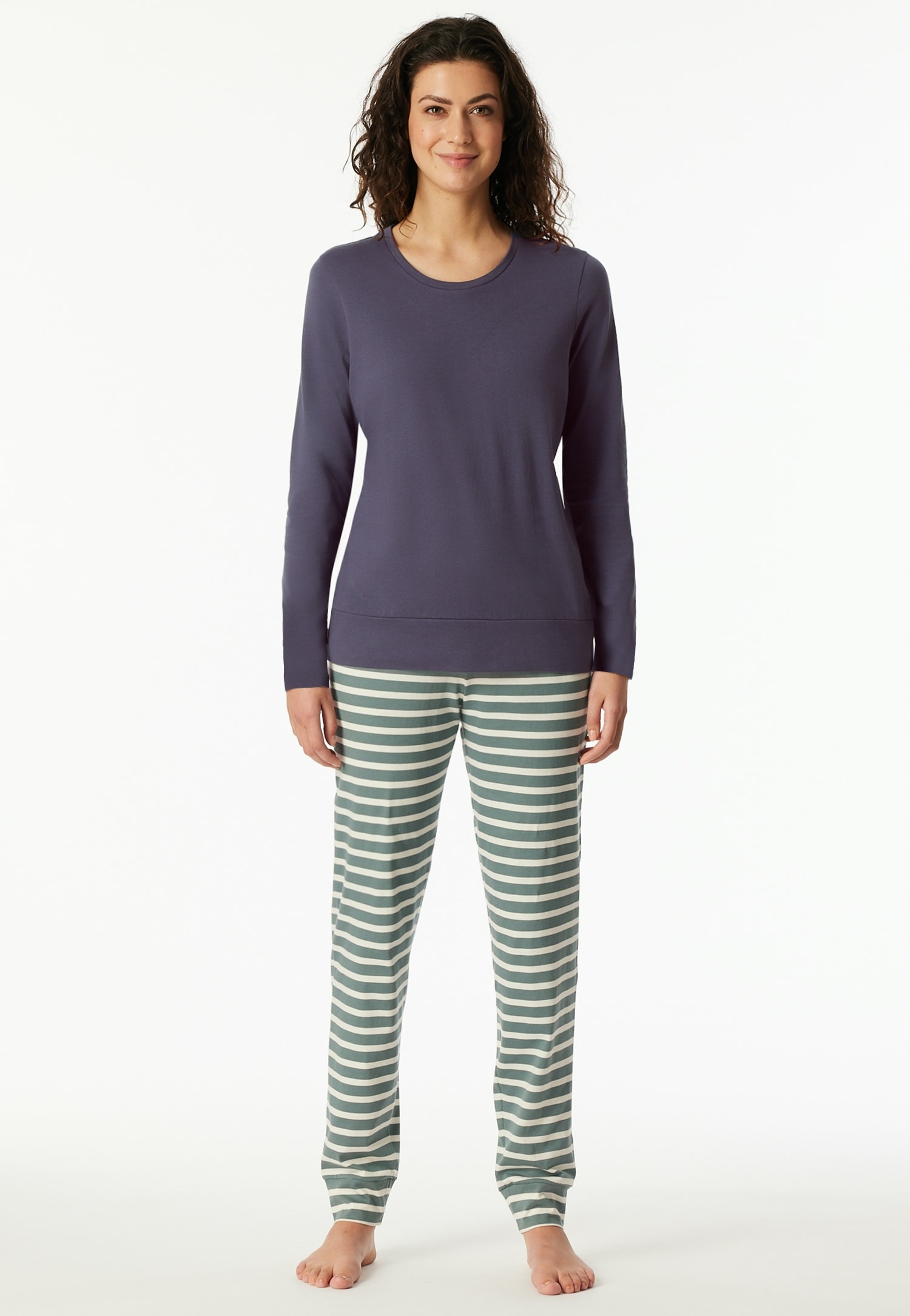 Schiesser Schlafanzug »Casual Essentials« 2 tlg. Baumwolle, Rundhalsausschnitt, langärmelig