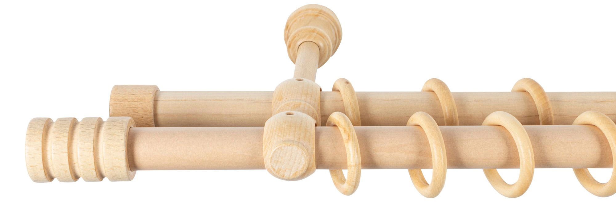 SN DECO GROUP Gardinenstange »Pisa«, 2 läufig-läufig, Fixmaß, 28 mm, Holz, verschiedene Längen und Farben, Komplettset