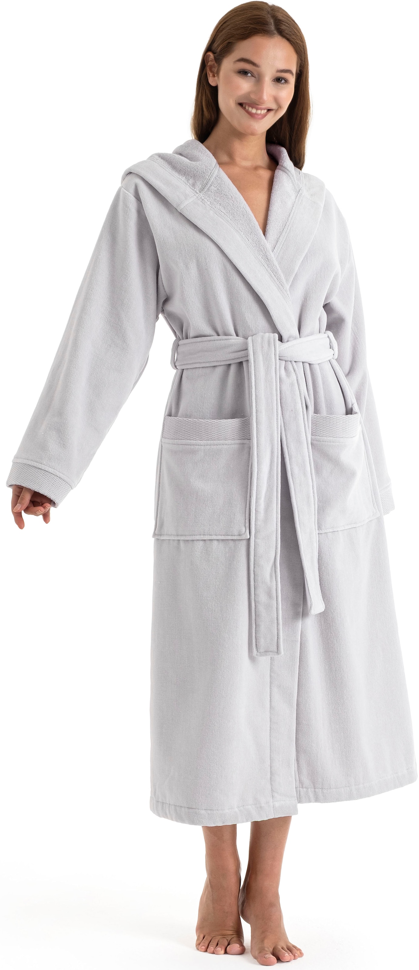 OTTO home Unisex-Bademantel »Fenya, 330 g/m², Premium, Hotelbademantel, Morgenmantel,  Sauna & Spa« 1 Stk. Reißverschlusstaschen, weich mit GRATIS-Zugabe: 1x Duschtuch 70x140 cm