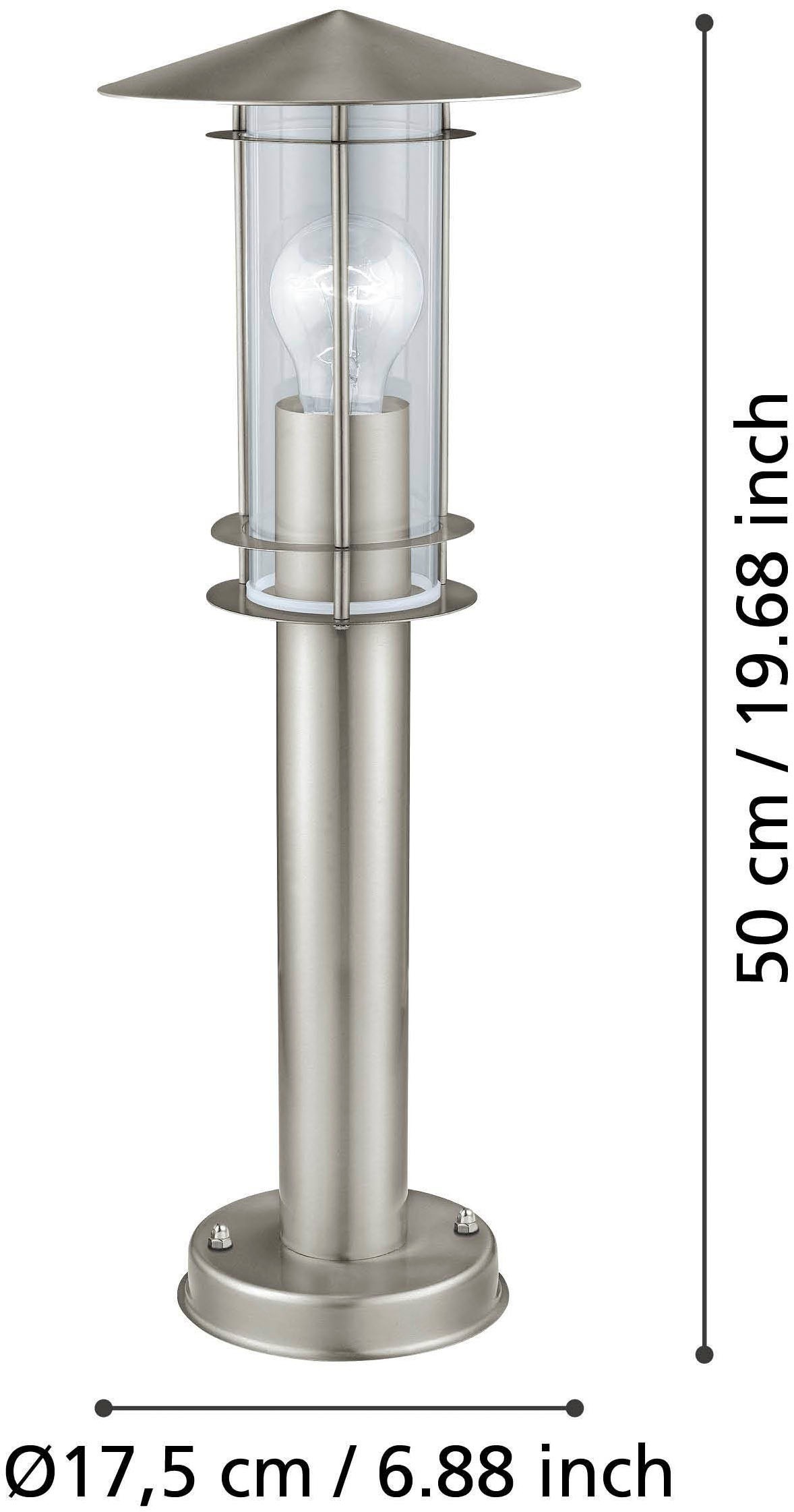 EGLO Stehlampe »Lisio Außen-Wegelampe, Stehlampe, Wegeleuchte, silber, E27, IP44« E27 1 Stk. Stehleuchte - H50 x Ø17,5 cm - edelstahl - 1X60W exkl.