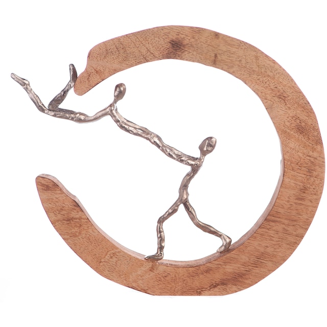 GILDE Dekofigur »Skulptur Parents Love, silber/natur«, Dekoobjekt, Höhe 32  cm, handgefertigt, aus Metall und Holz, Wohnzimmer auf Rechnung bestellen