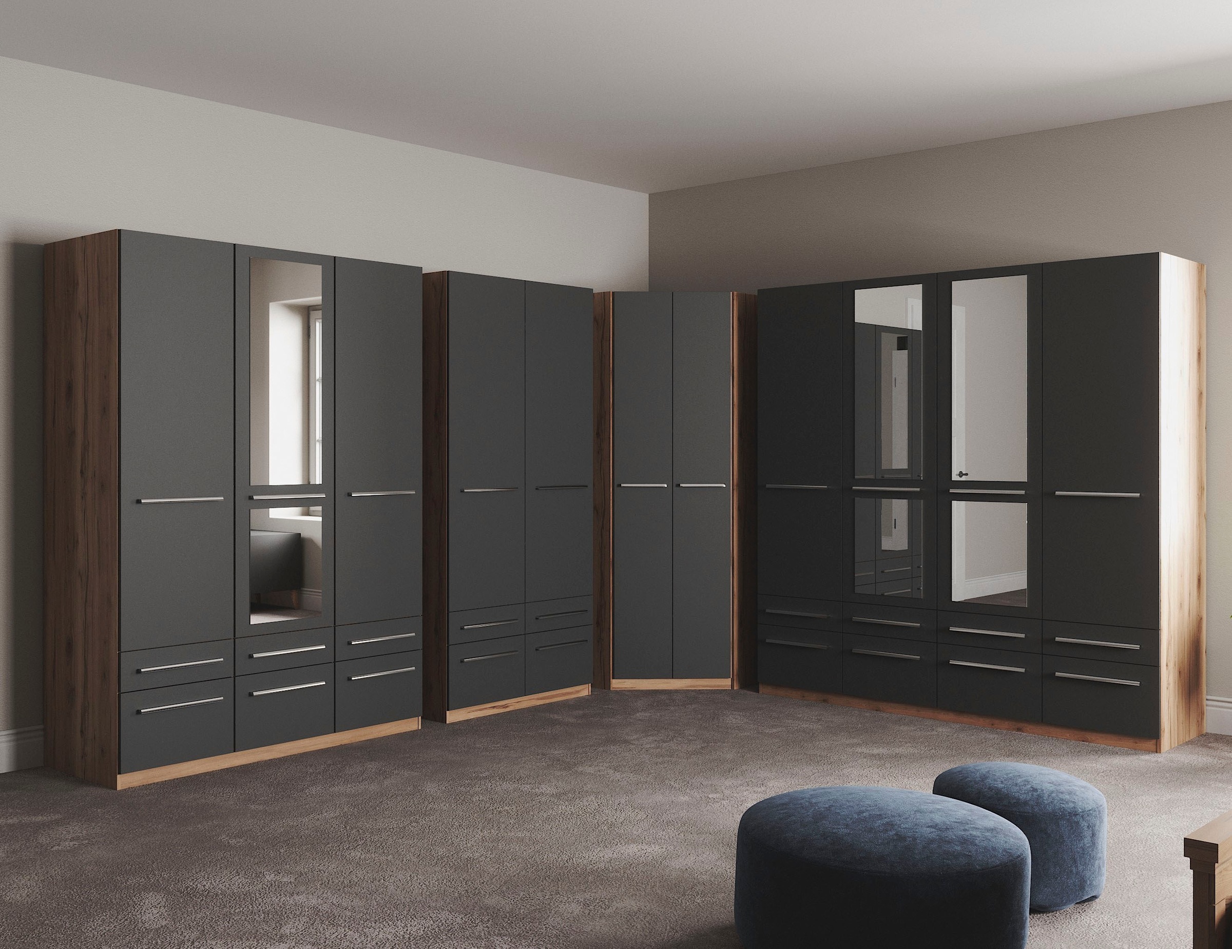 priess Kleiderschrank »Schrank Garderobe Wäscheschrank Barcelona in 5 Breiten«, viel Stauraum, geräumige Schubkästen, mit Spiegel, MADE IN GERMANY
